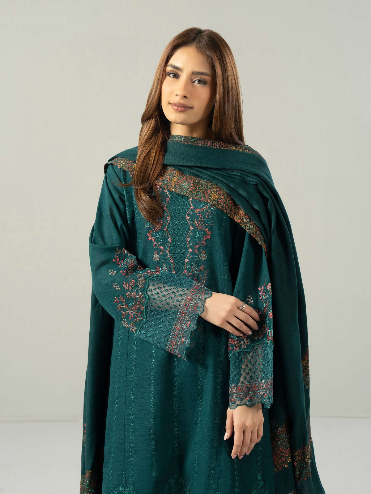 3-Piece Slub Khaddar Suit- Embroidered (Pret)