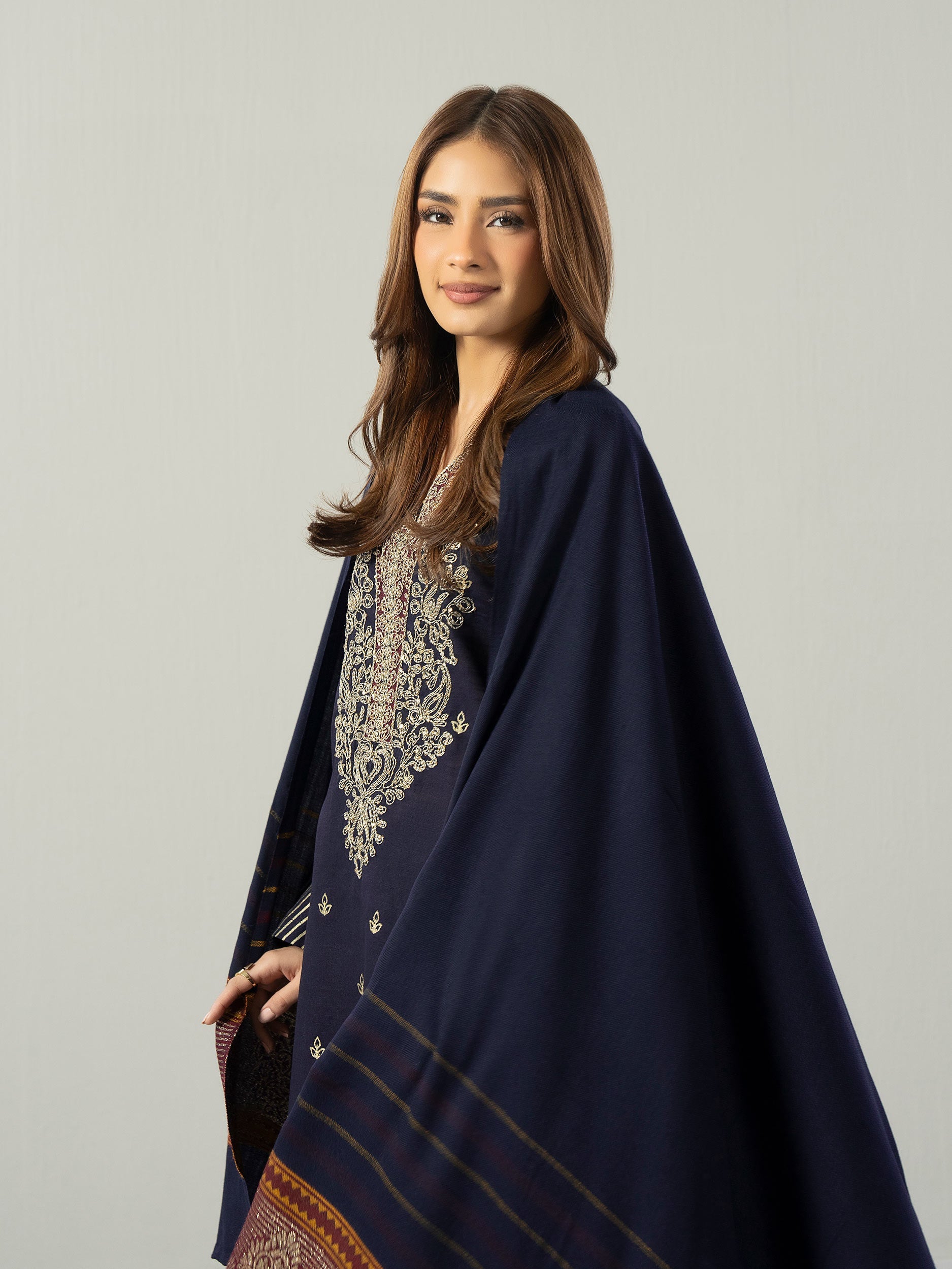 3 Piece Slub Khaddar Suit- Embroidered (Pret)