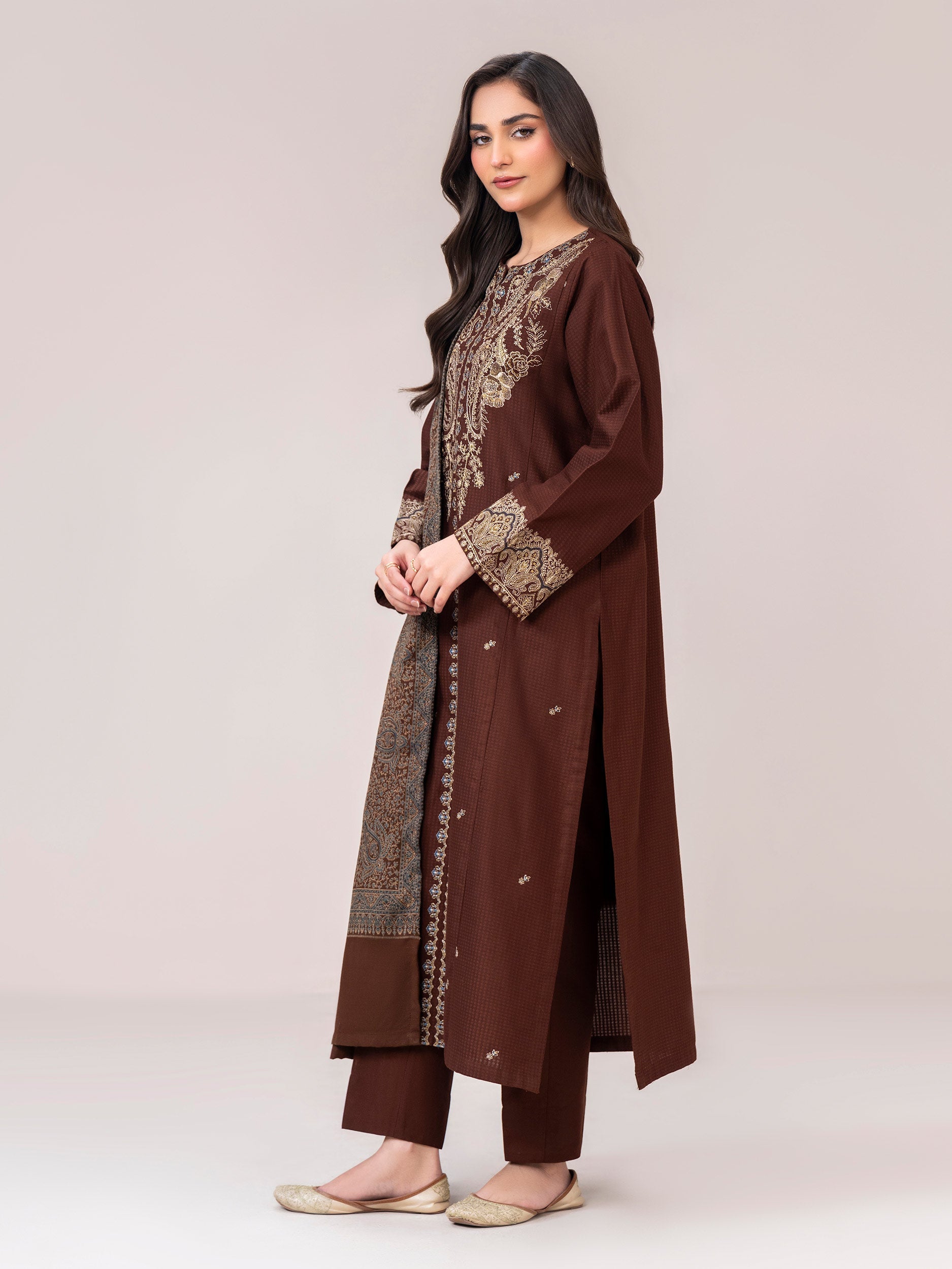 3 Piece Dobby Suit- Embroidered (Pret)