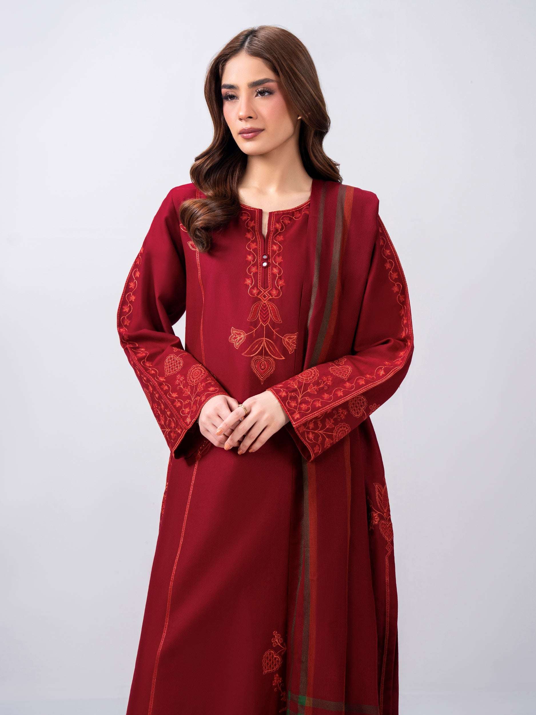 3 Piece Khaddar Suit- Embroidered (Pret)