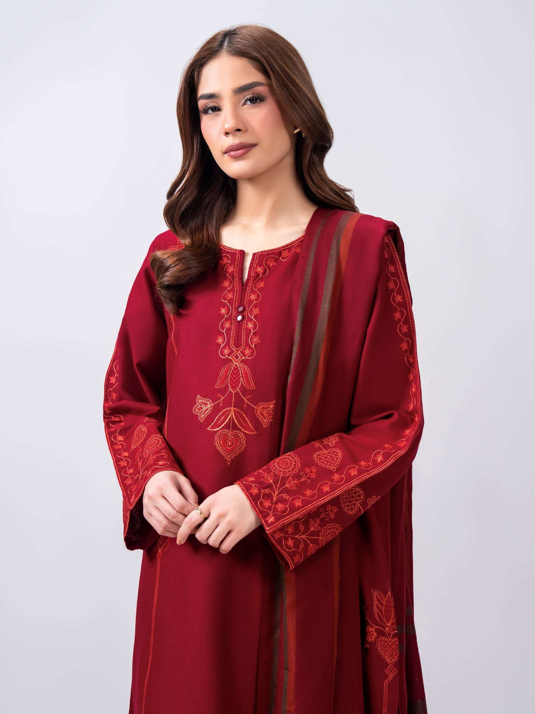3 Piece Khaddar Suit- Embroidered (Pret)