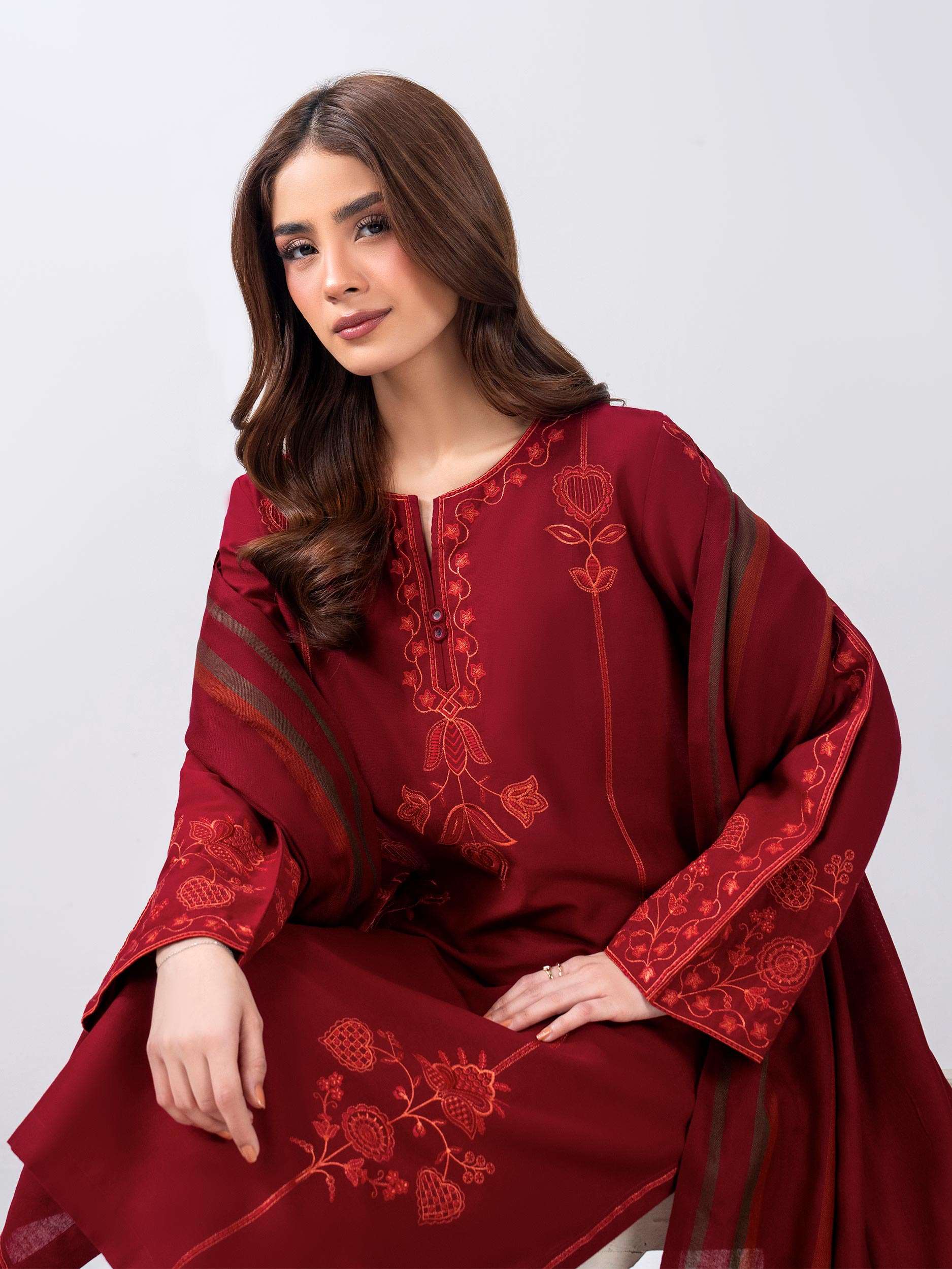 3 Piece Khaddar Suit- Embroidered (Pret)