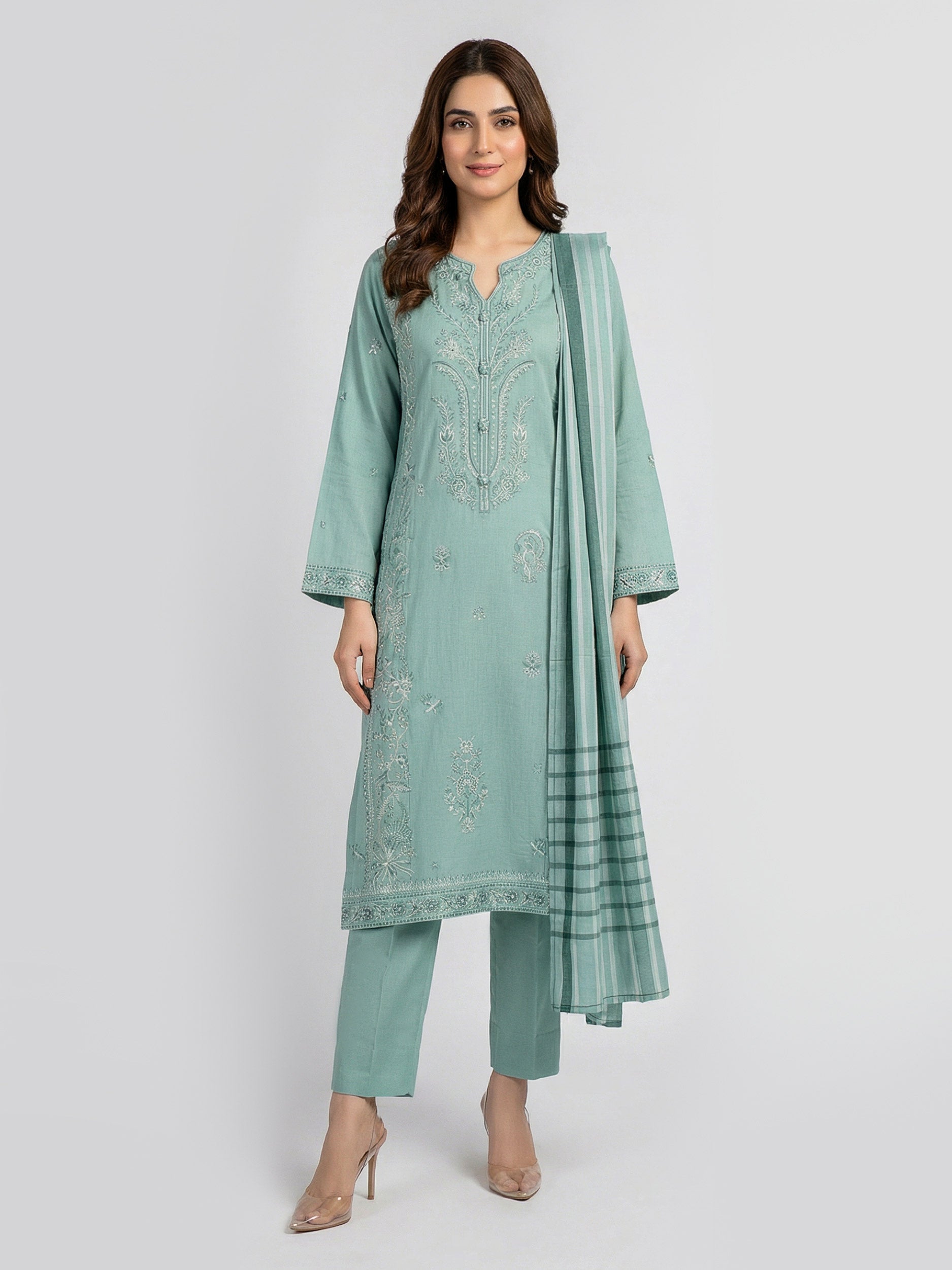 3 Piece Slub Khaddar- Embroidered (Pret)