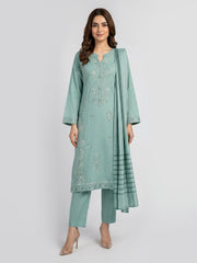 3 Piece Slub Khaddar- Embroidered (Pret)