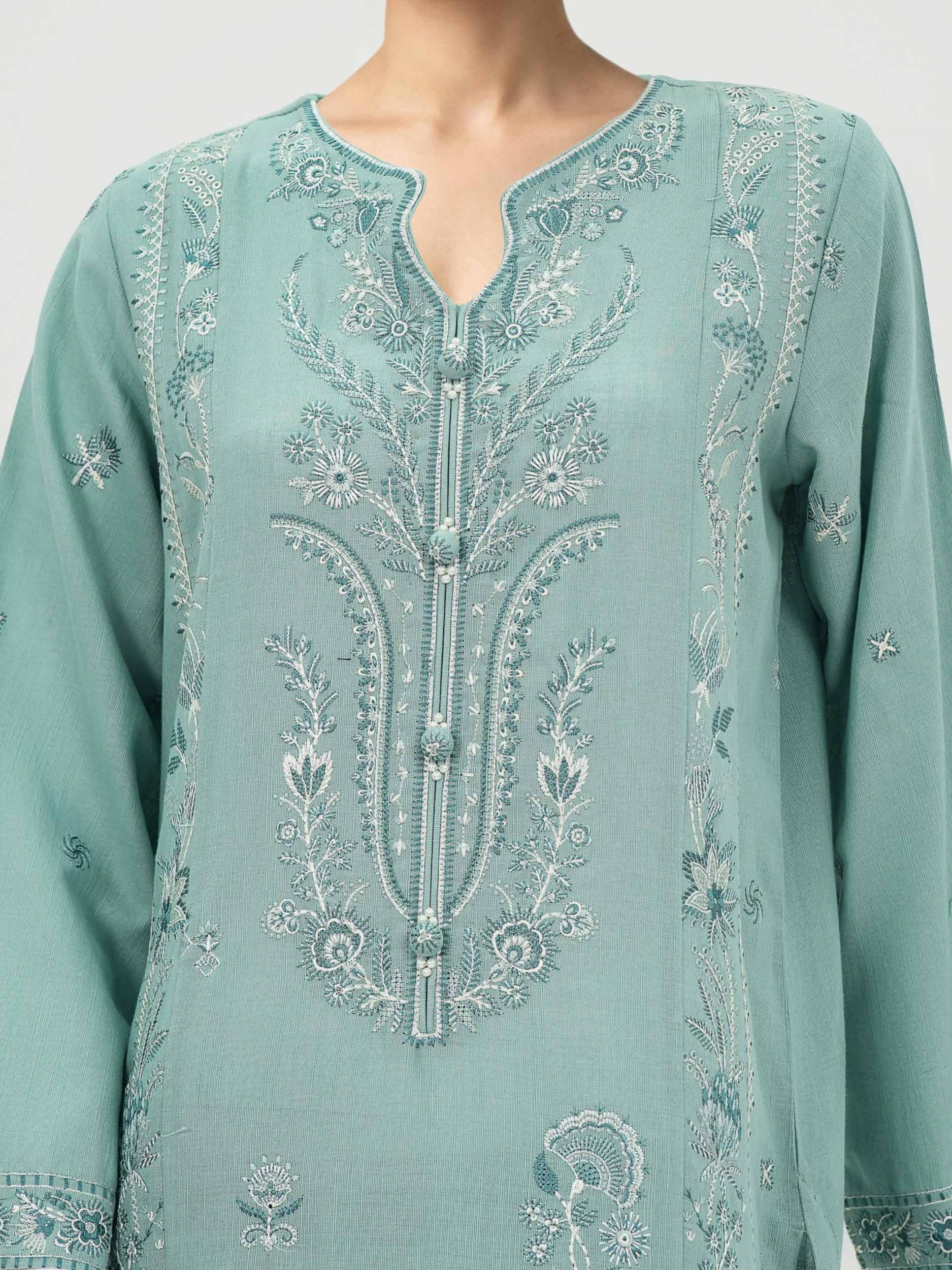 3 Piece Slub Khaddar- Embroidered (Pret)
