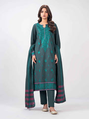 3 Piece Slub Khaddar Suit- Embroidered (Pret)