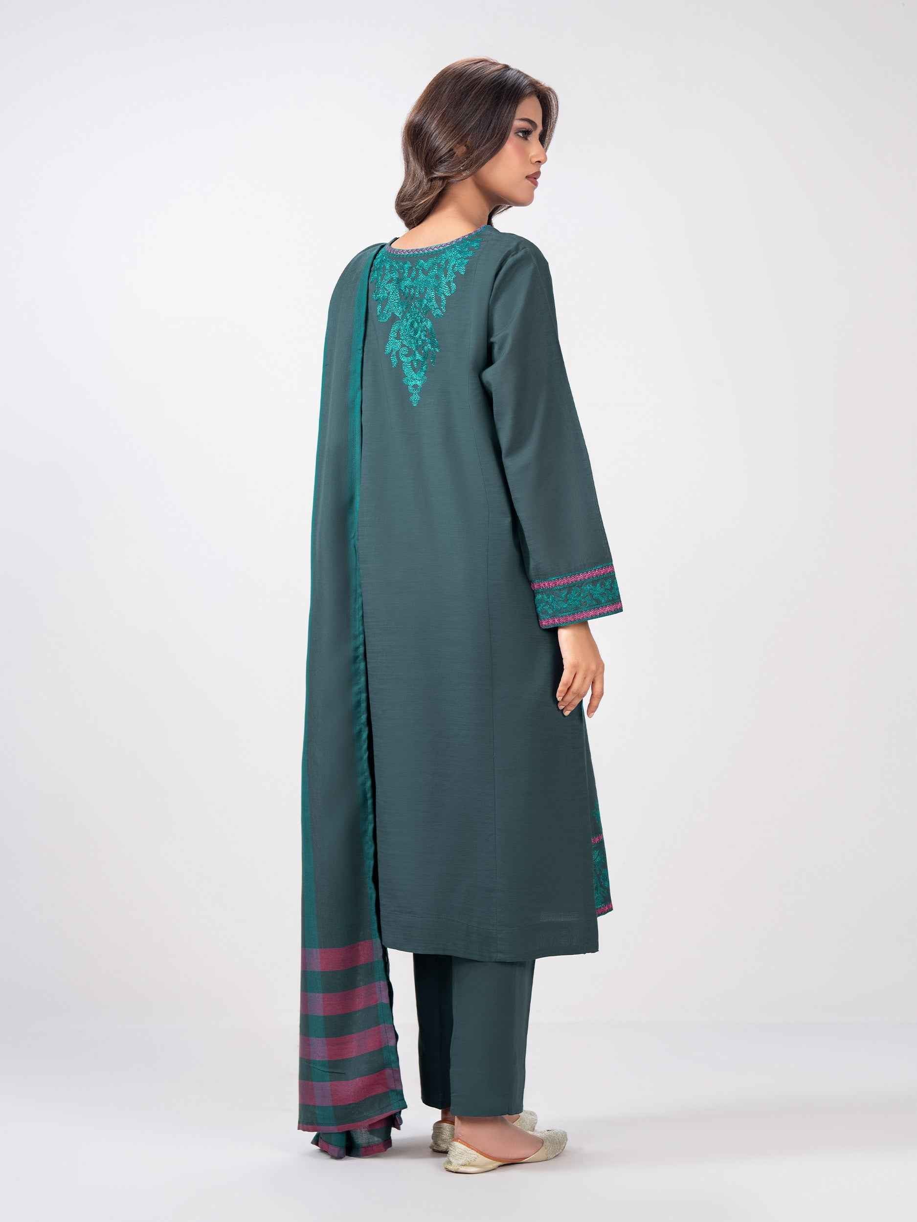3 Piece Slub Khaddar Suit- Embroidered (Pret)