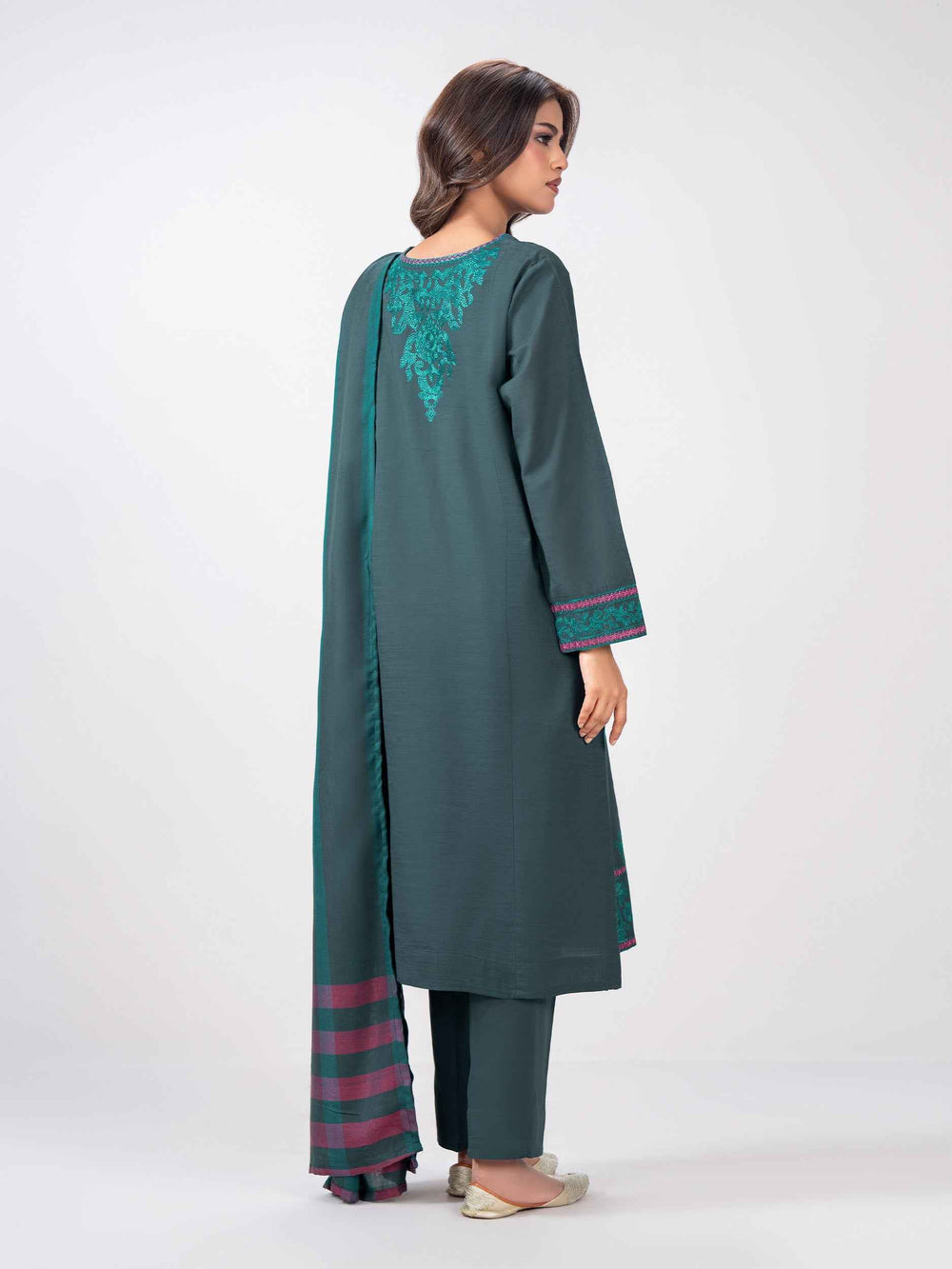3 Piece Slub Khaddar Suit- Embroidered (Pret)