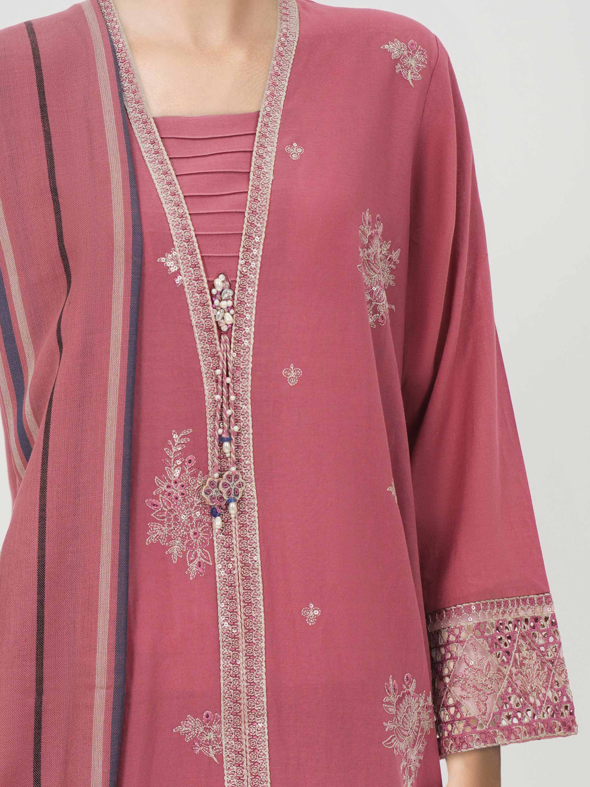 3 Piece Khaddar Suit- Embroidered (Pret)