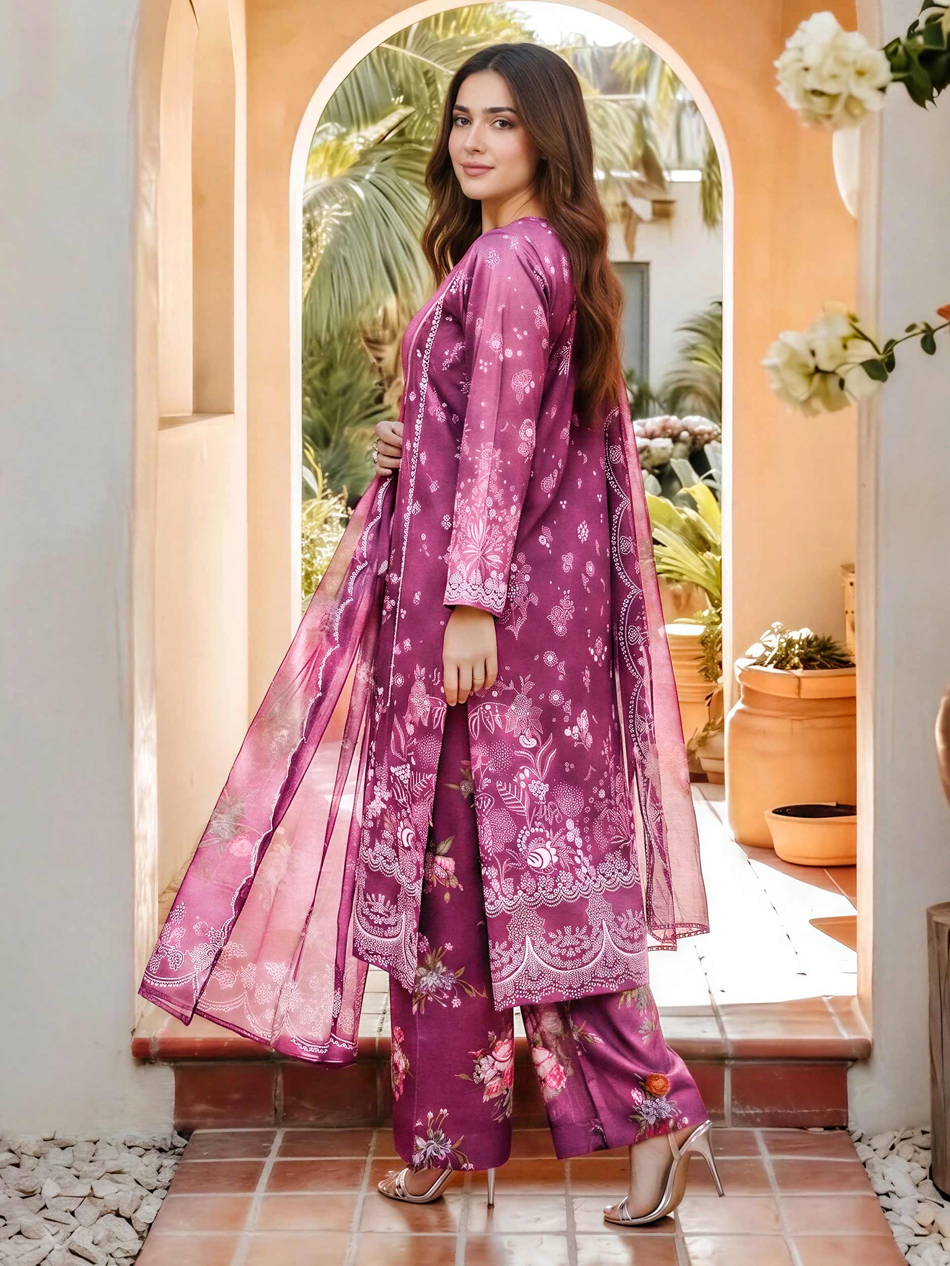 3 Piece Lawn Slub Suit (Pret)