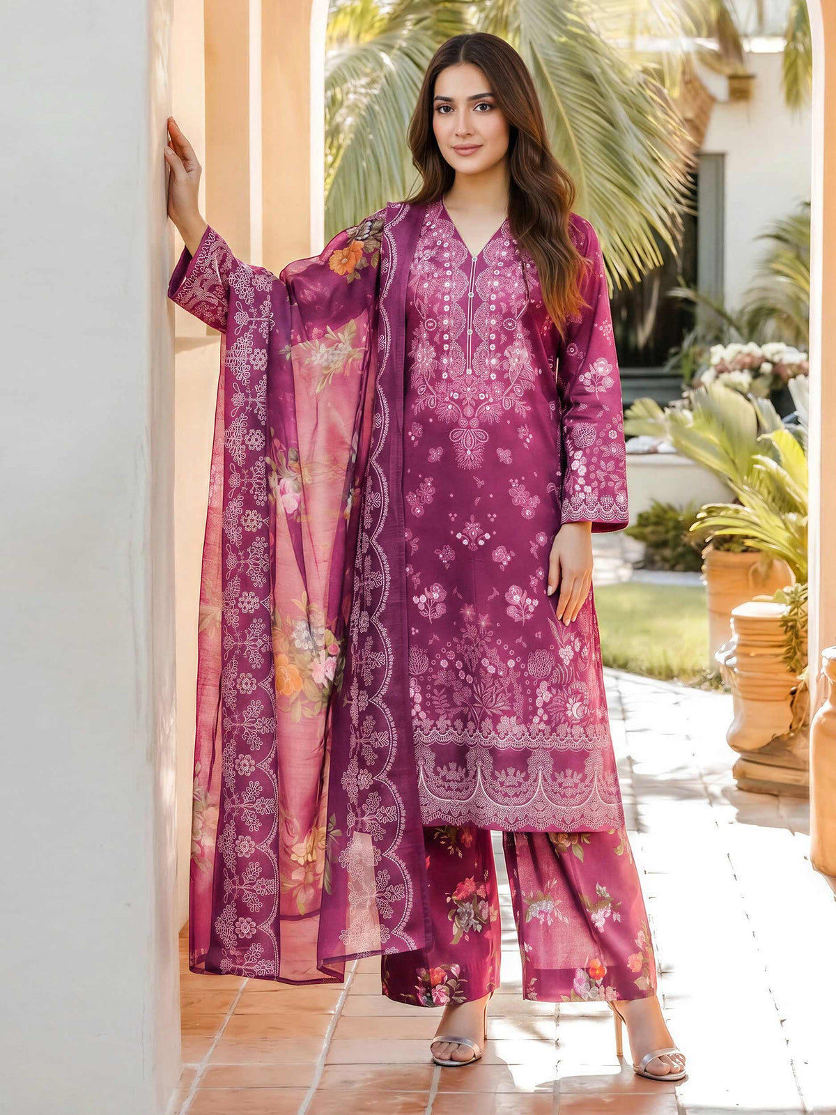 3 Piece Lawn Slub Suit (Pret)