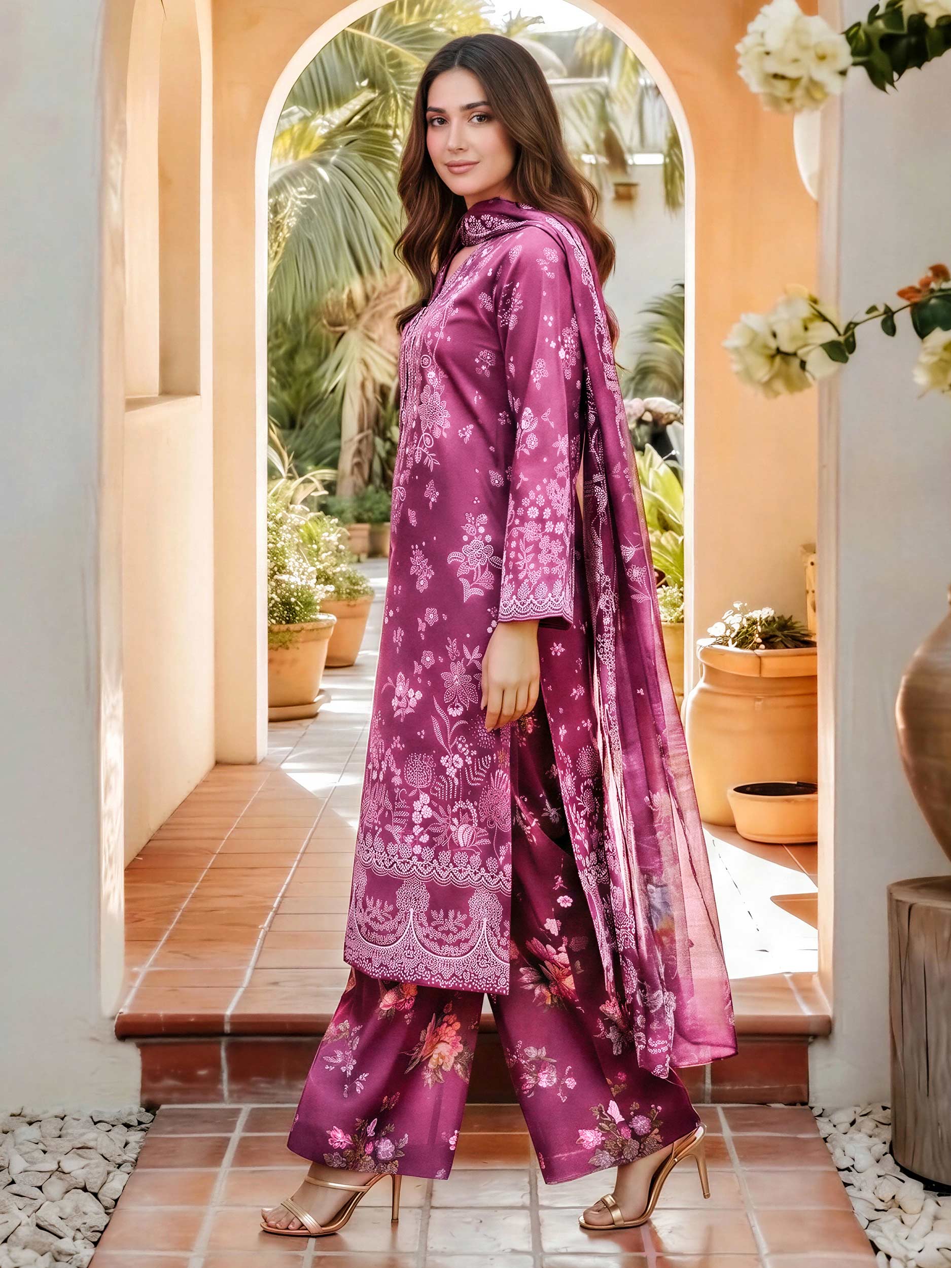 3 Piece Lawn Slub Suit (Pret)