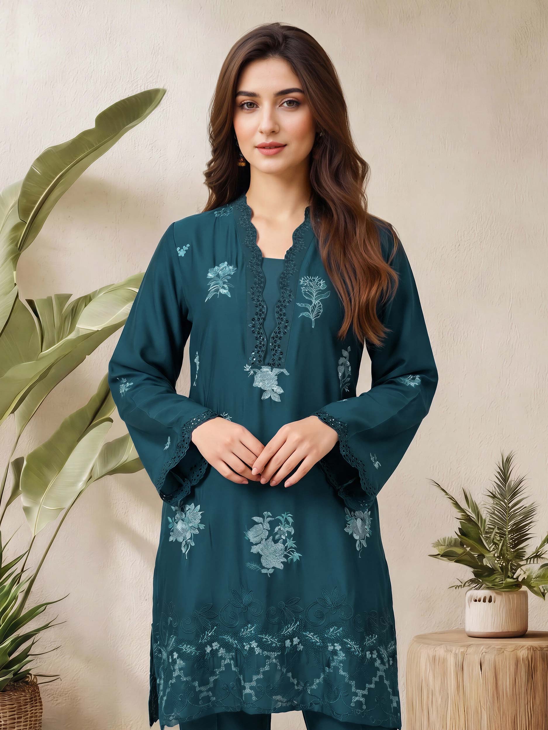2 Piece Premium Silk Suit- Embroidered (Pret)