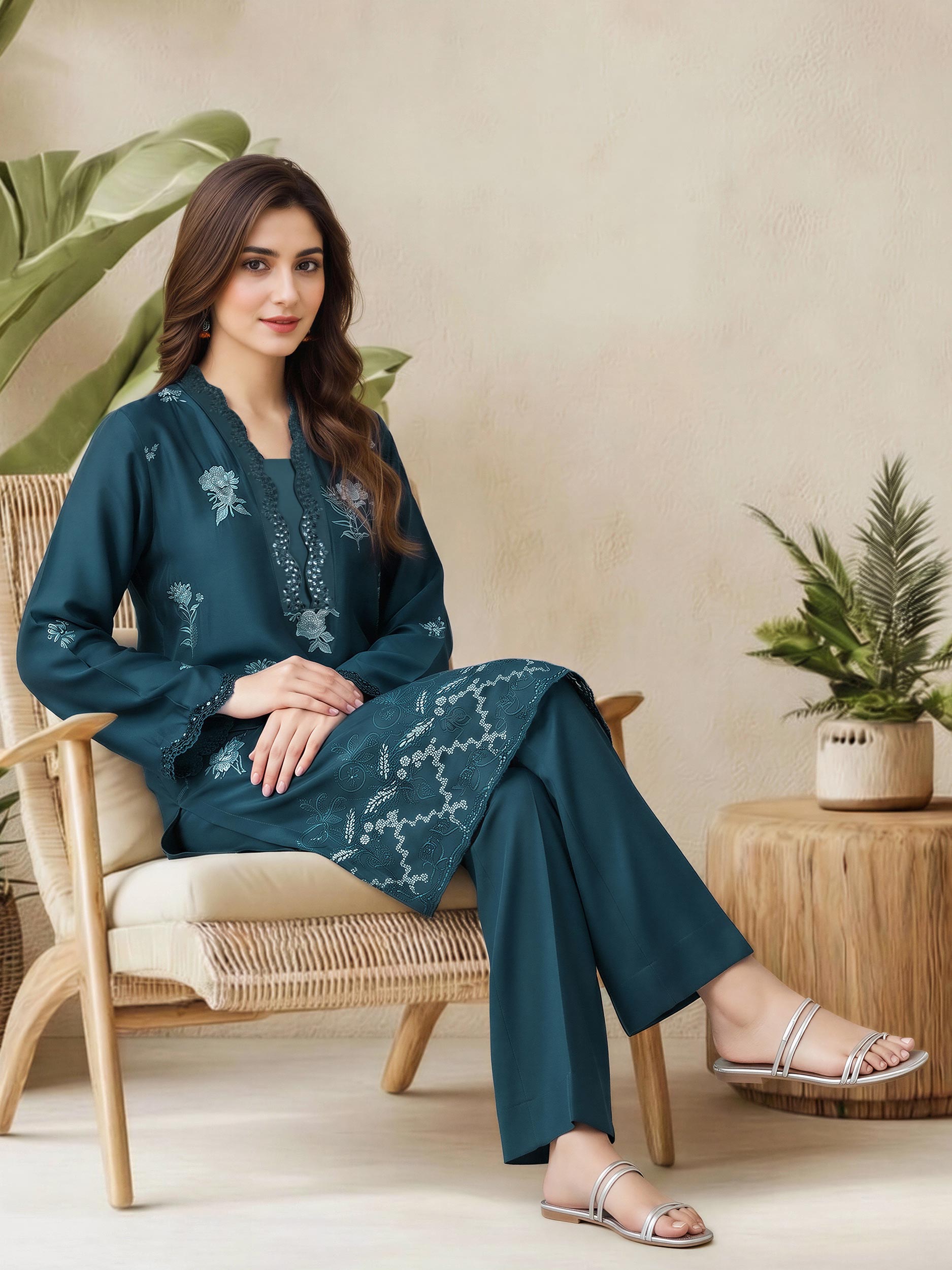 2 Piece Premium Silk Suit- Embroidered (Pret)