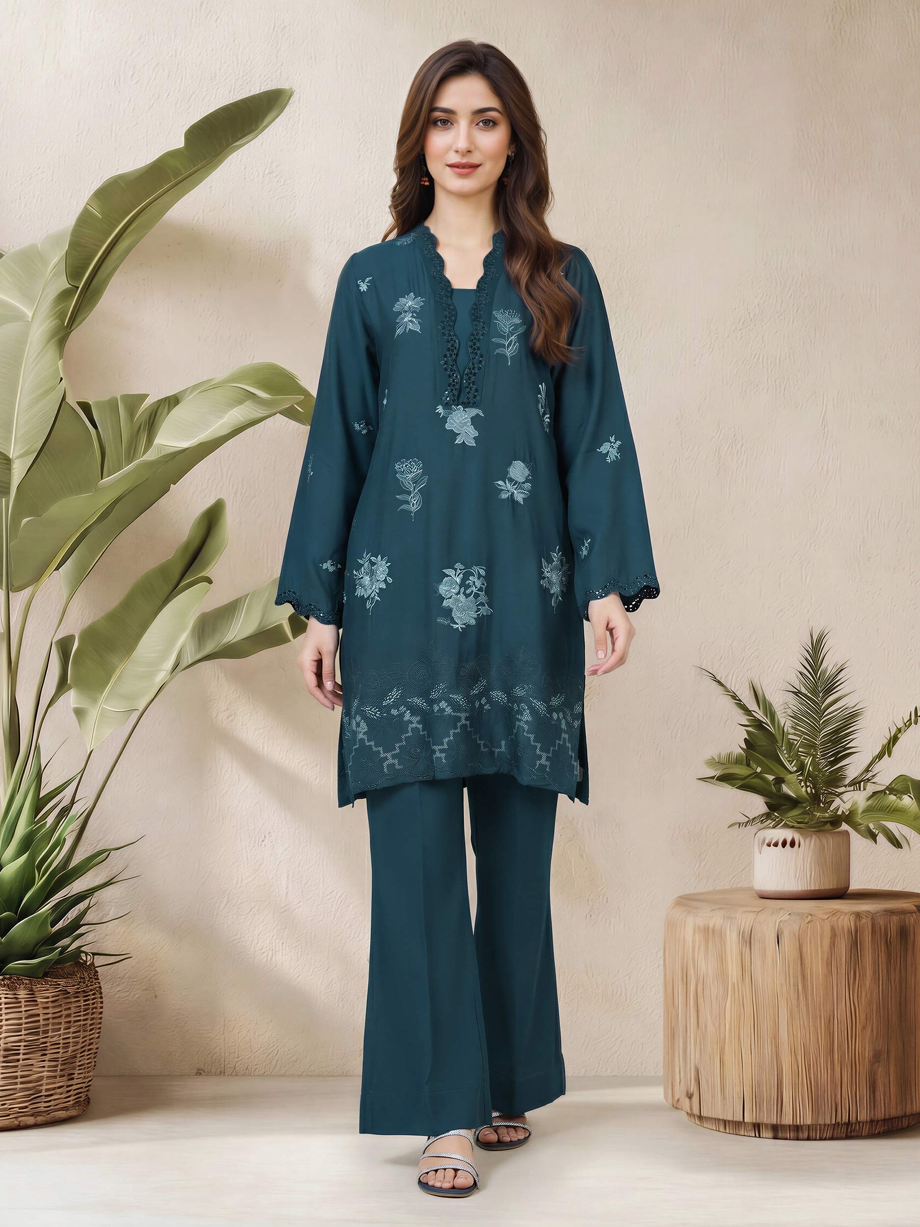 2 Piece Premium Silk Suit- Embroidered (Pret)