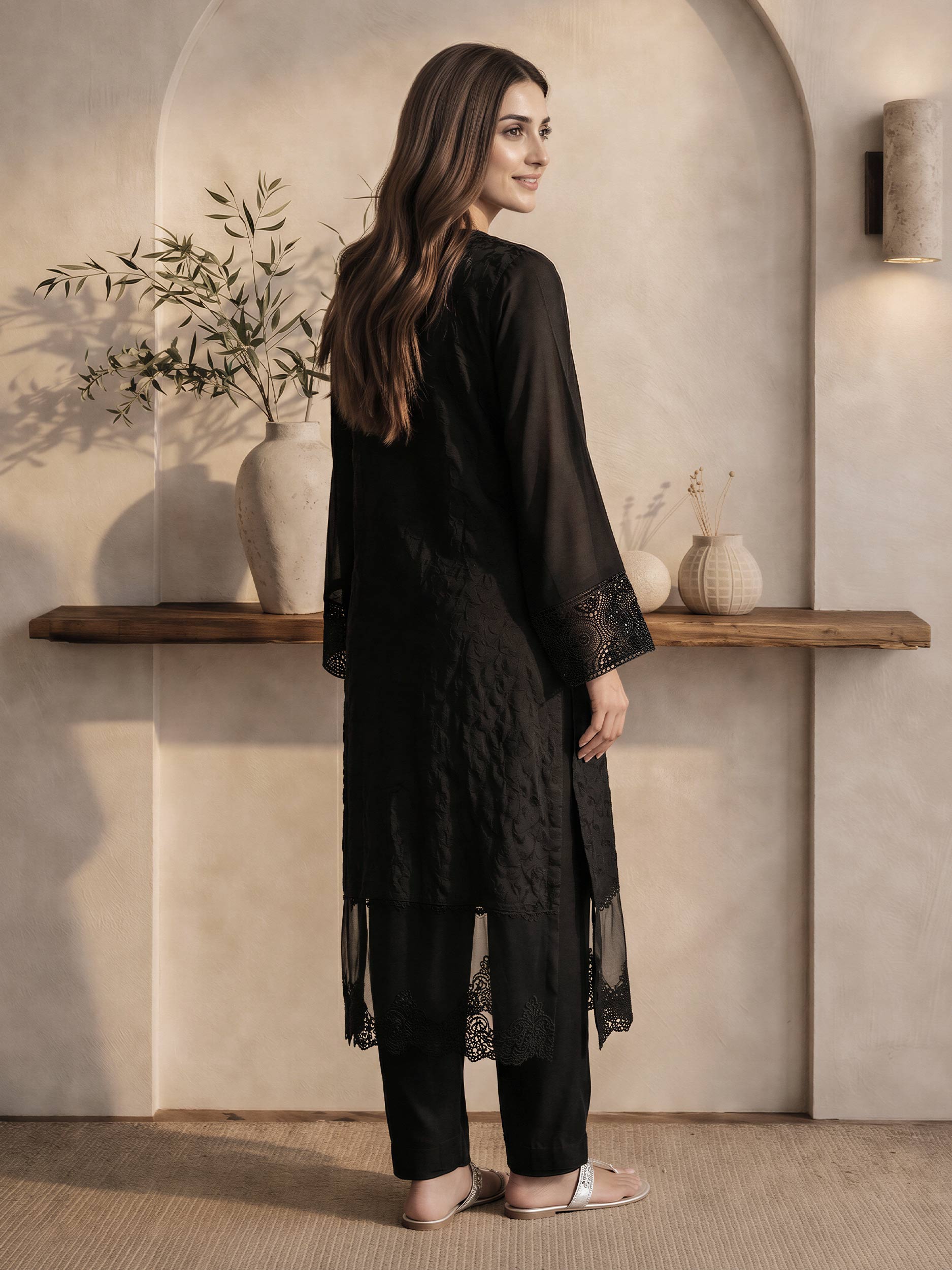 2 Piece Silk Suit- Embroidered (Pret)