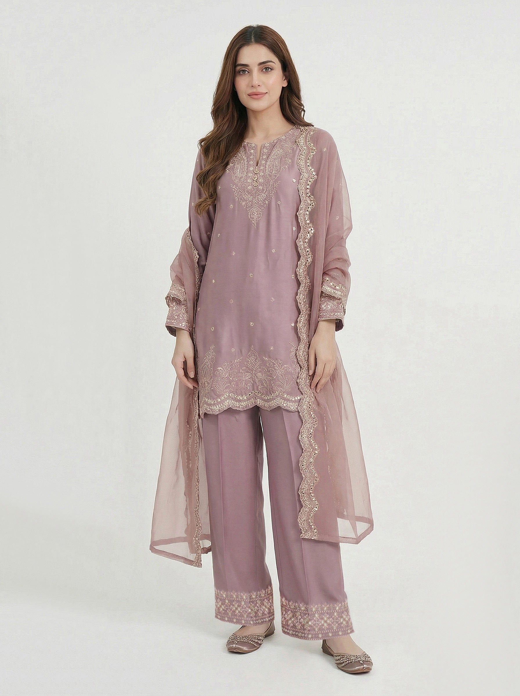 3 Piece Premium Silk Suit- Embroidered (Pret)