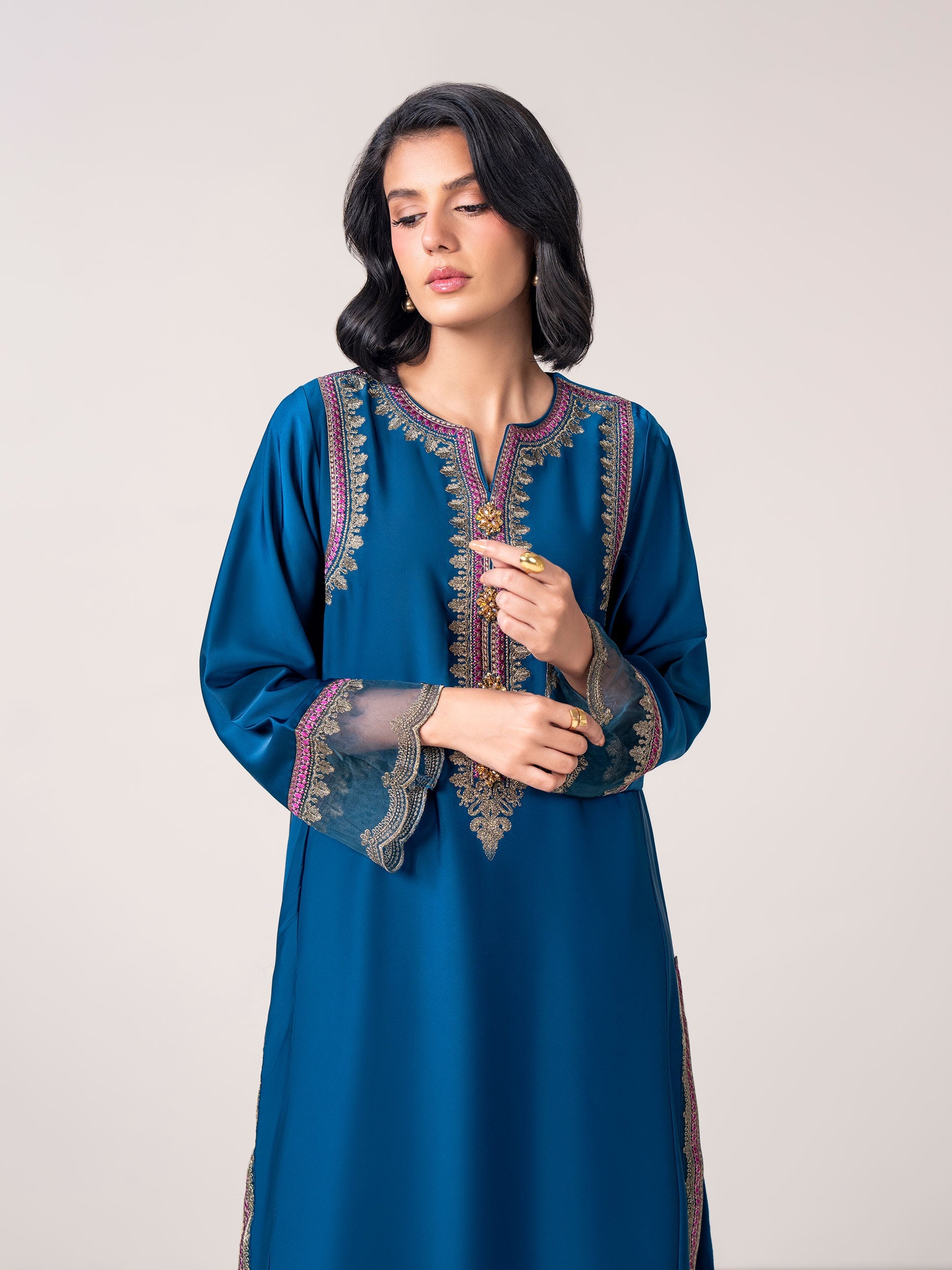 2 Piece Silk Suit-  Embroidered (Pret)