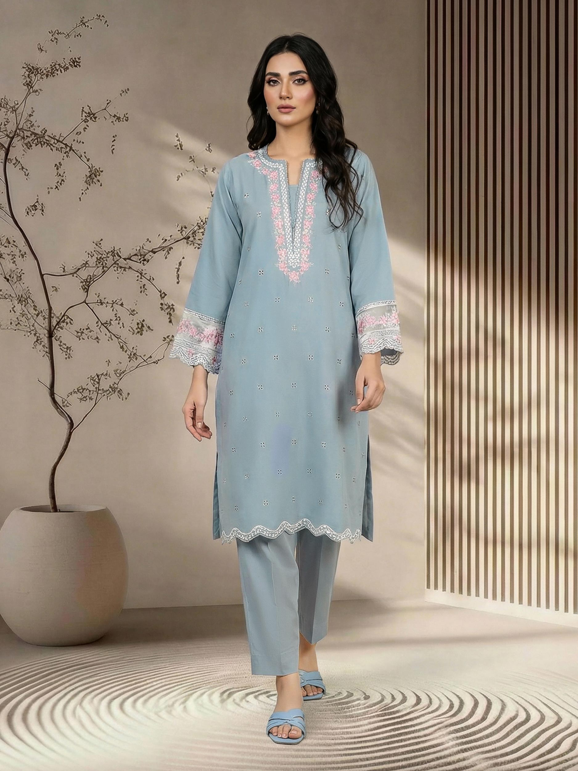 2 Piece Premium Silk Suit- Embroidered (Pret)