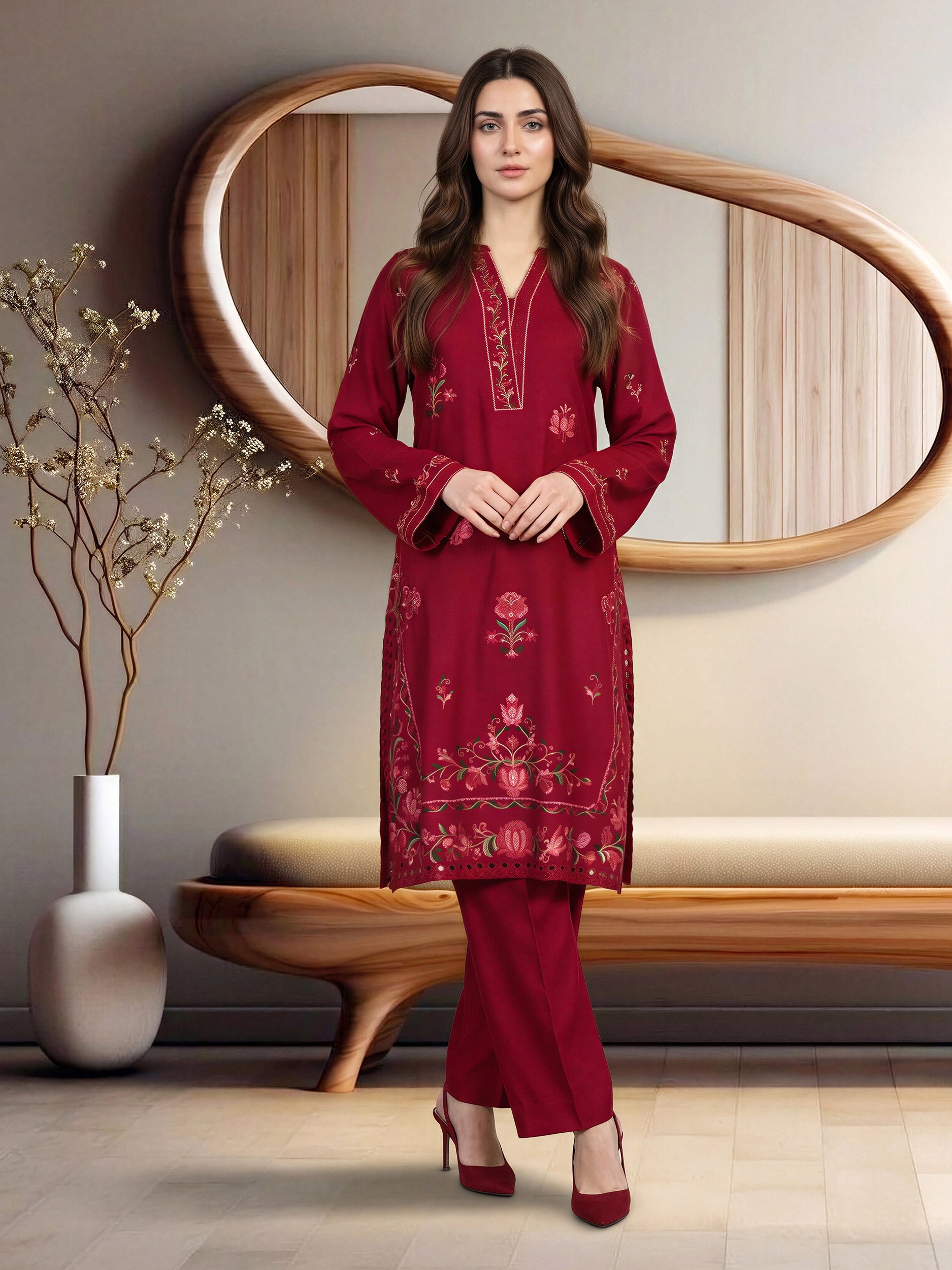 2 Piece Crepe Suit- Embroidered (Pret)