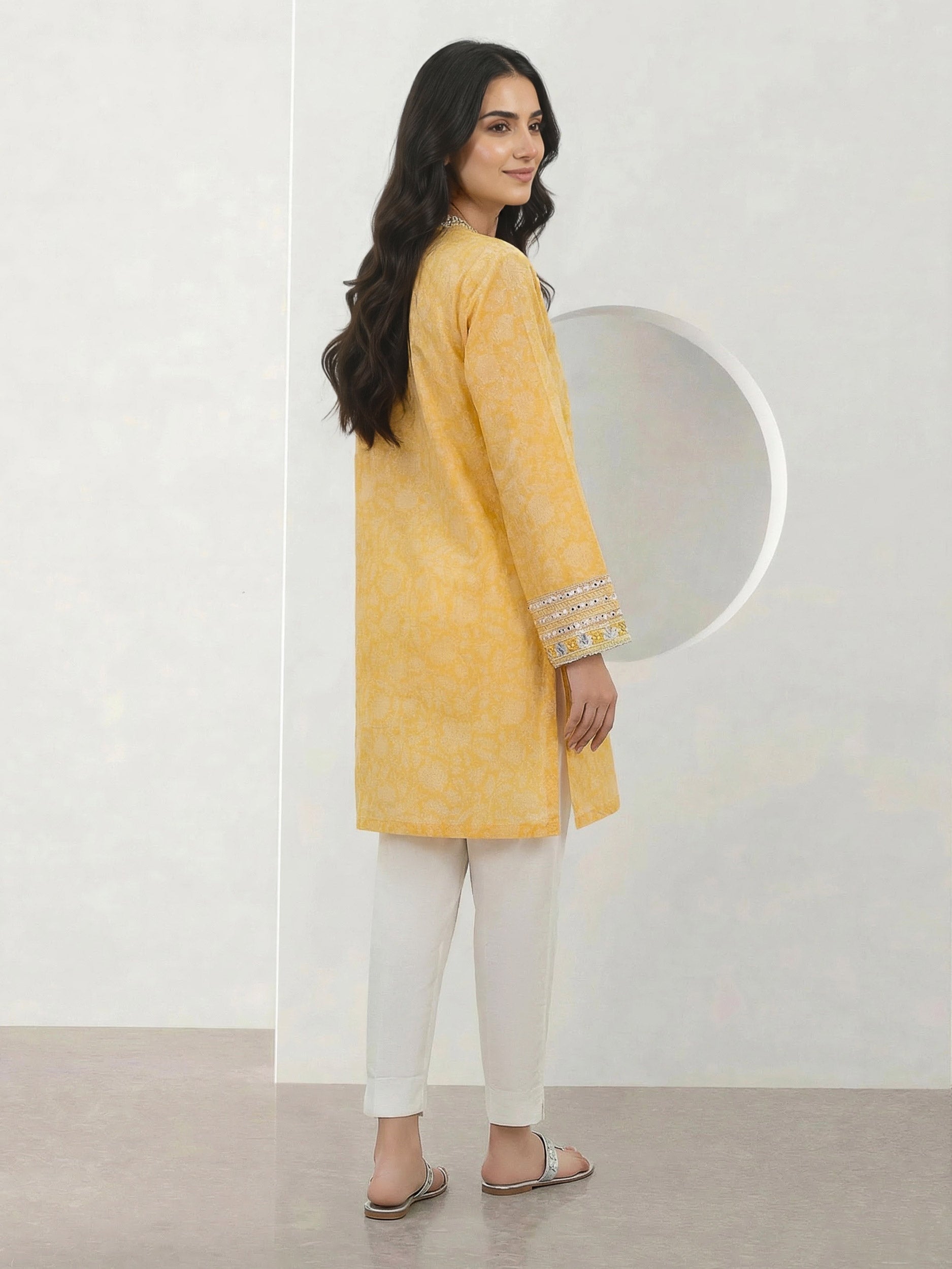 Jacquard Yarn Dyed Kurti- Embroidered (Pret)
