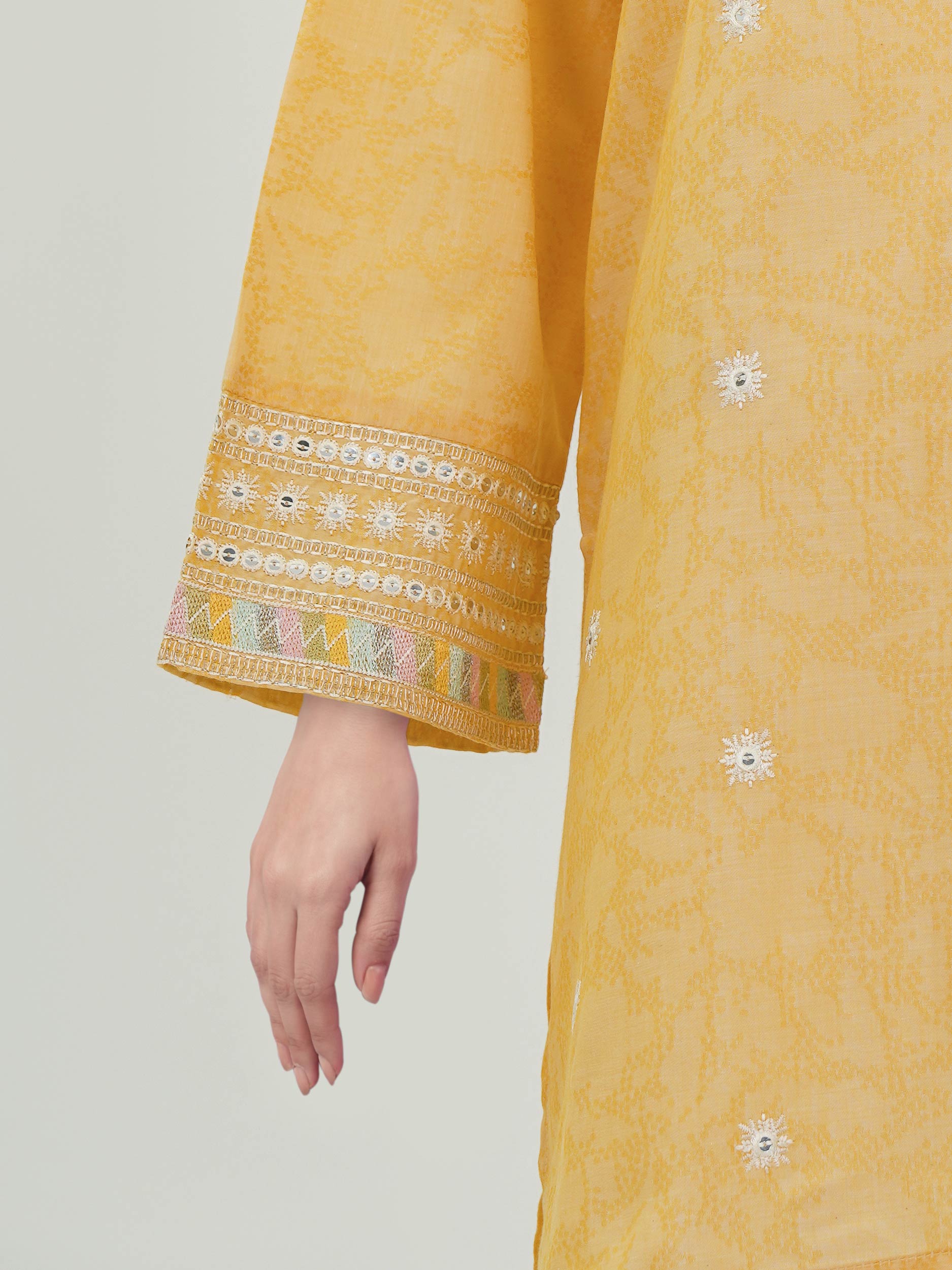 Jacquard Yarn Dyed Kurti- Embroidered (Pret)