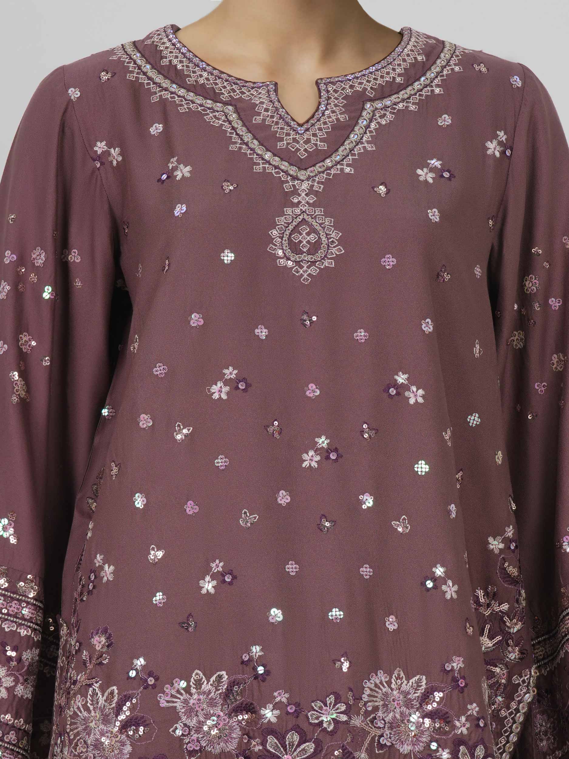 3 Piece Crepe Suit- Embroidered (Pret)