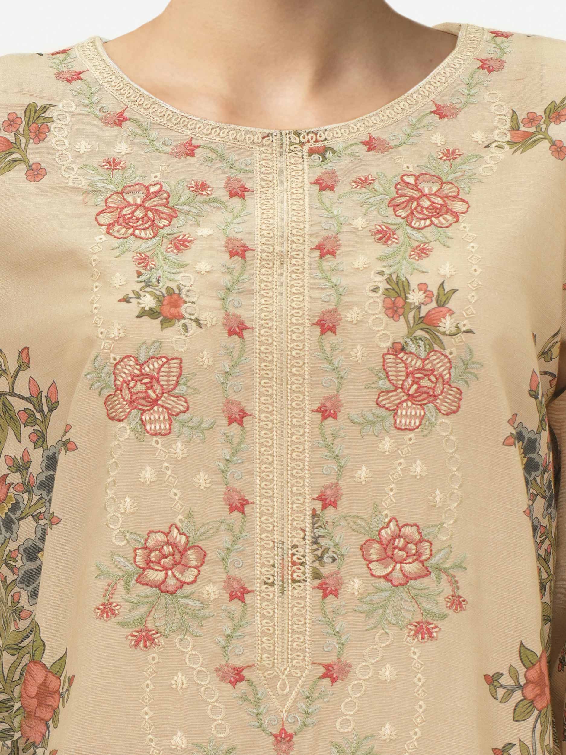 3 Piece Slub Khaddar Suit- Embroidered (Pret)