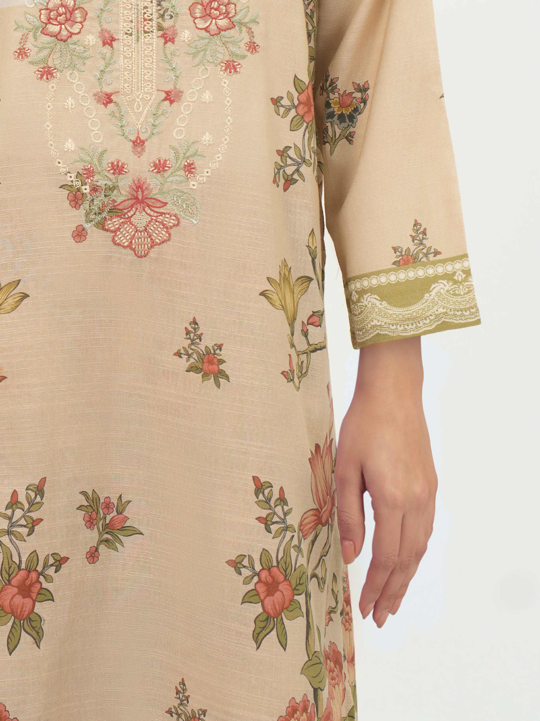 3 Piece Slub Khaddar Suit- Embroidered (Pret)