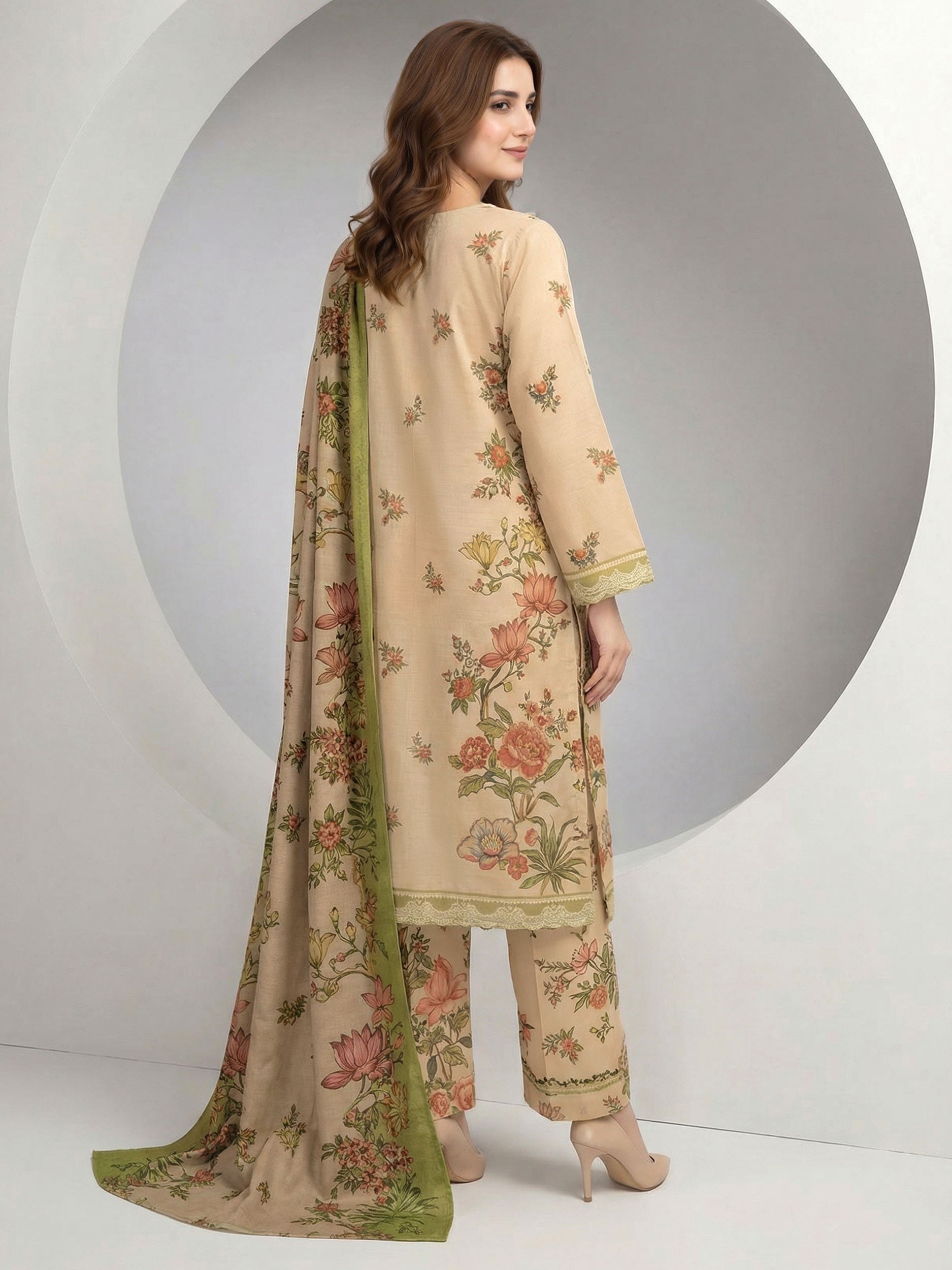 3 Piece Slub Khaddar Suit- Embroidered (Pret)