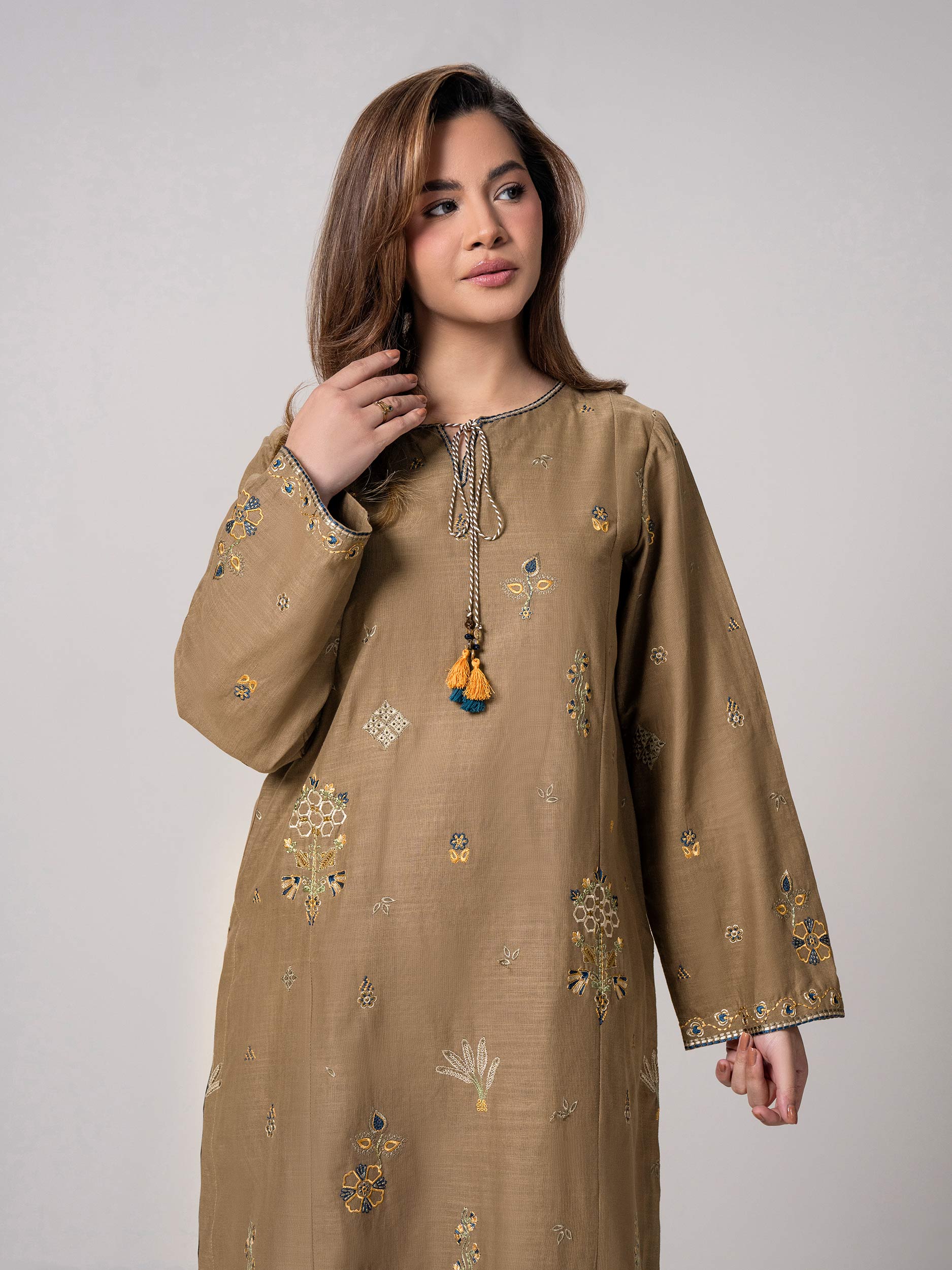 2 Piece Slub Khaddar Suit- Embroidered (Pret)
