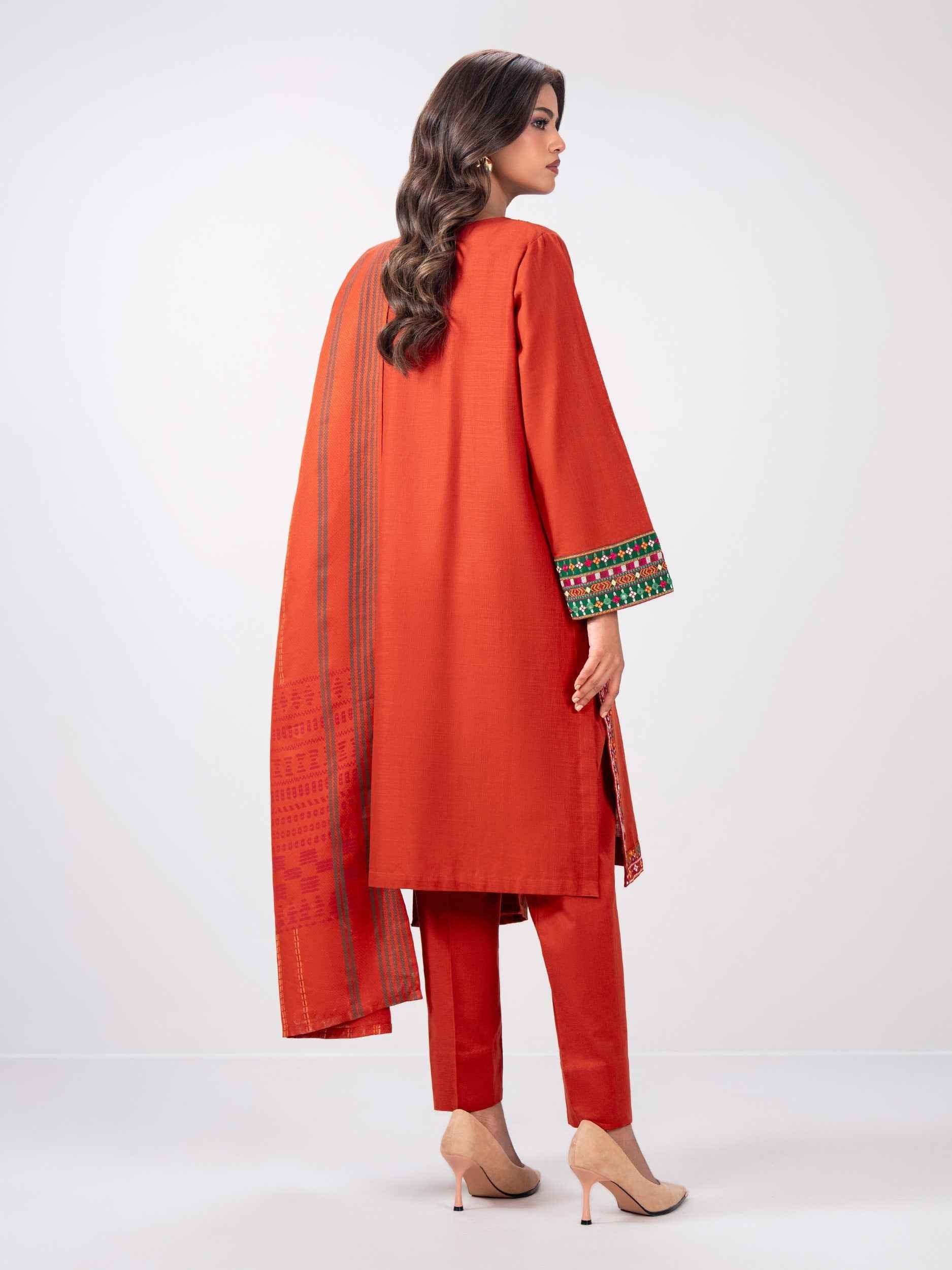 3 Piece Slub Khaddar Suit- Embroidered (Pret)