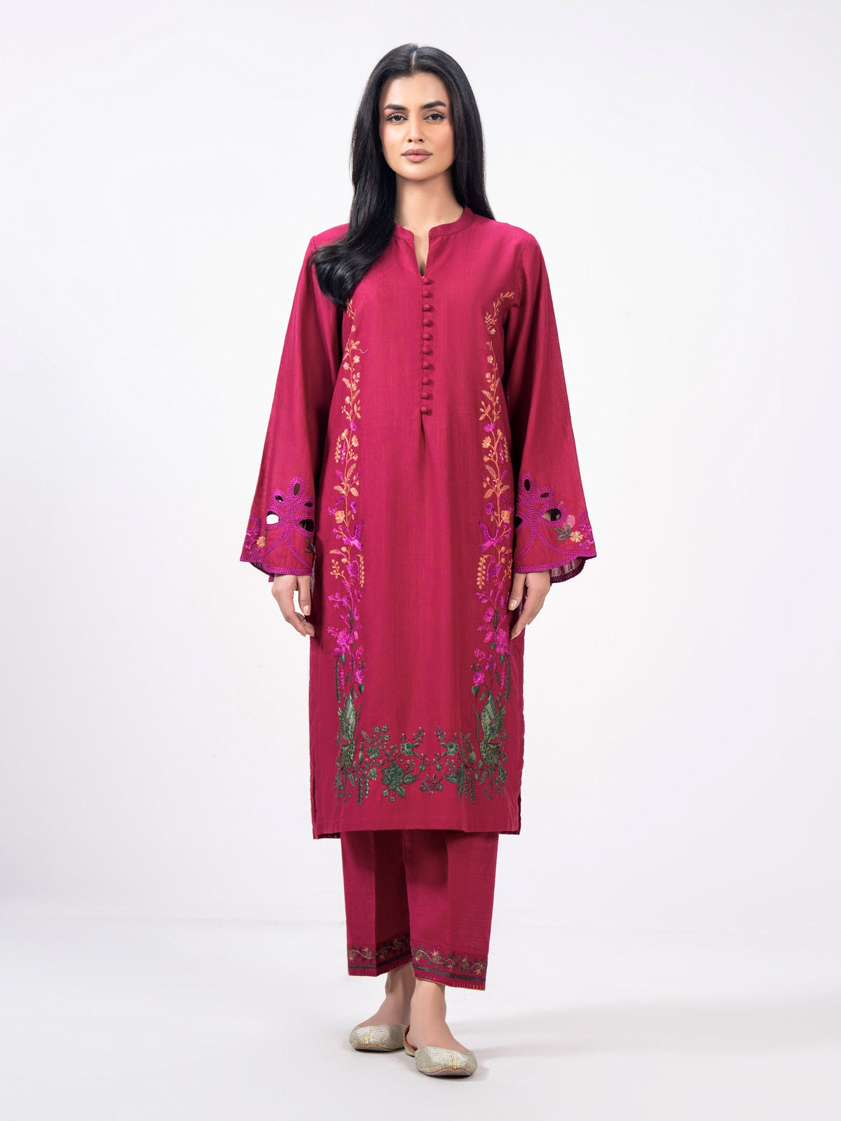 2 Piece Slub Khaddar Suit- Embroidered (Pret)