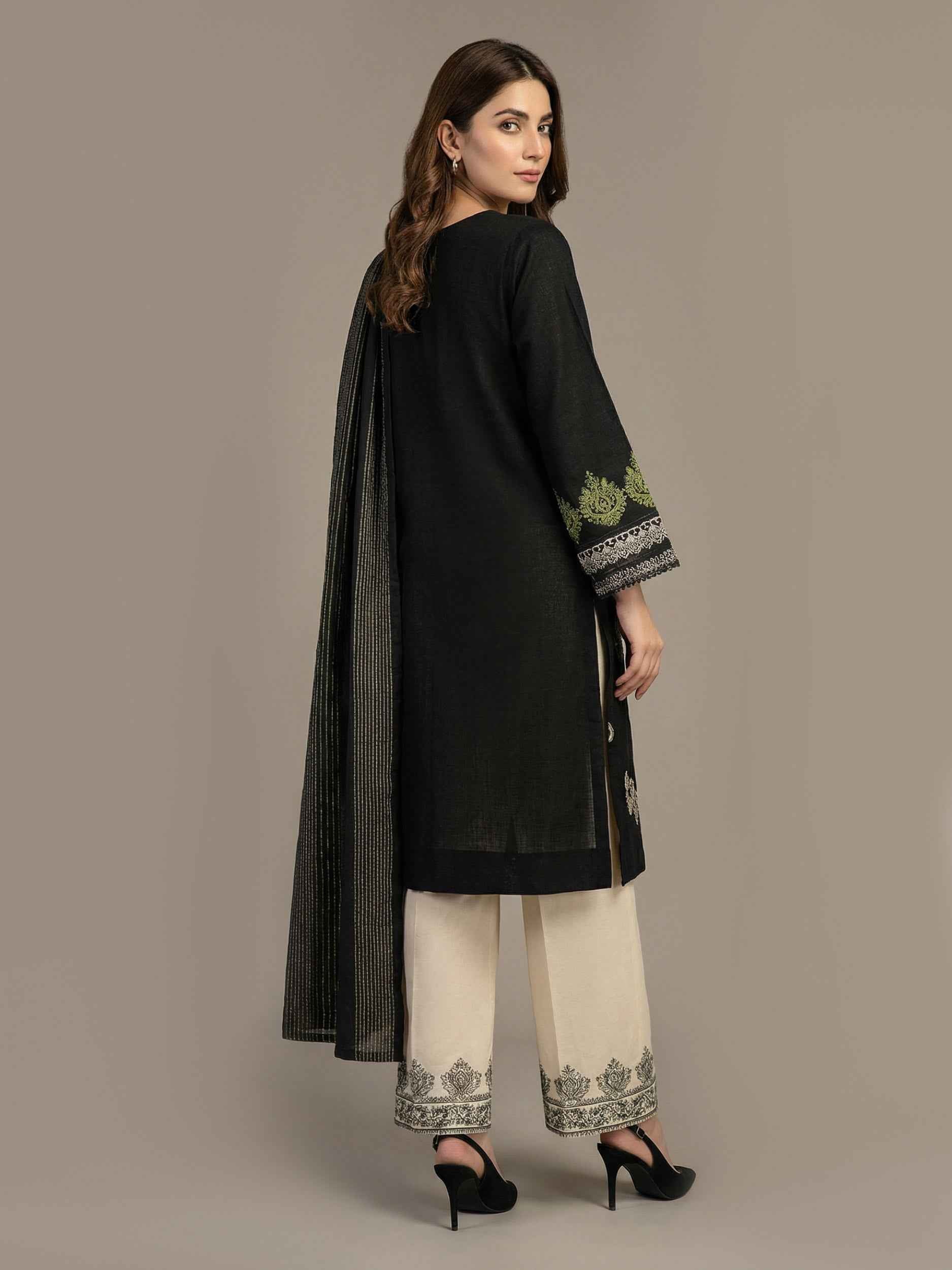 3 Piece Slub Khaddar- Embroidered (Pret)