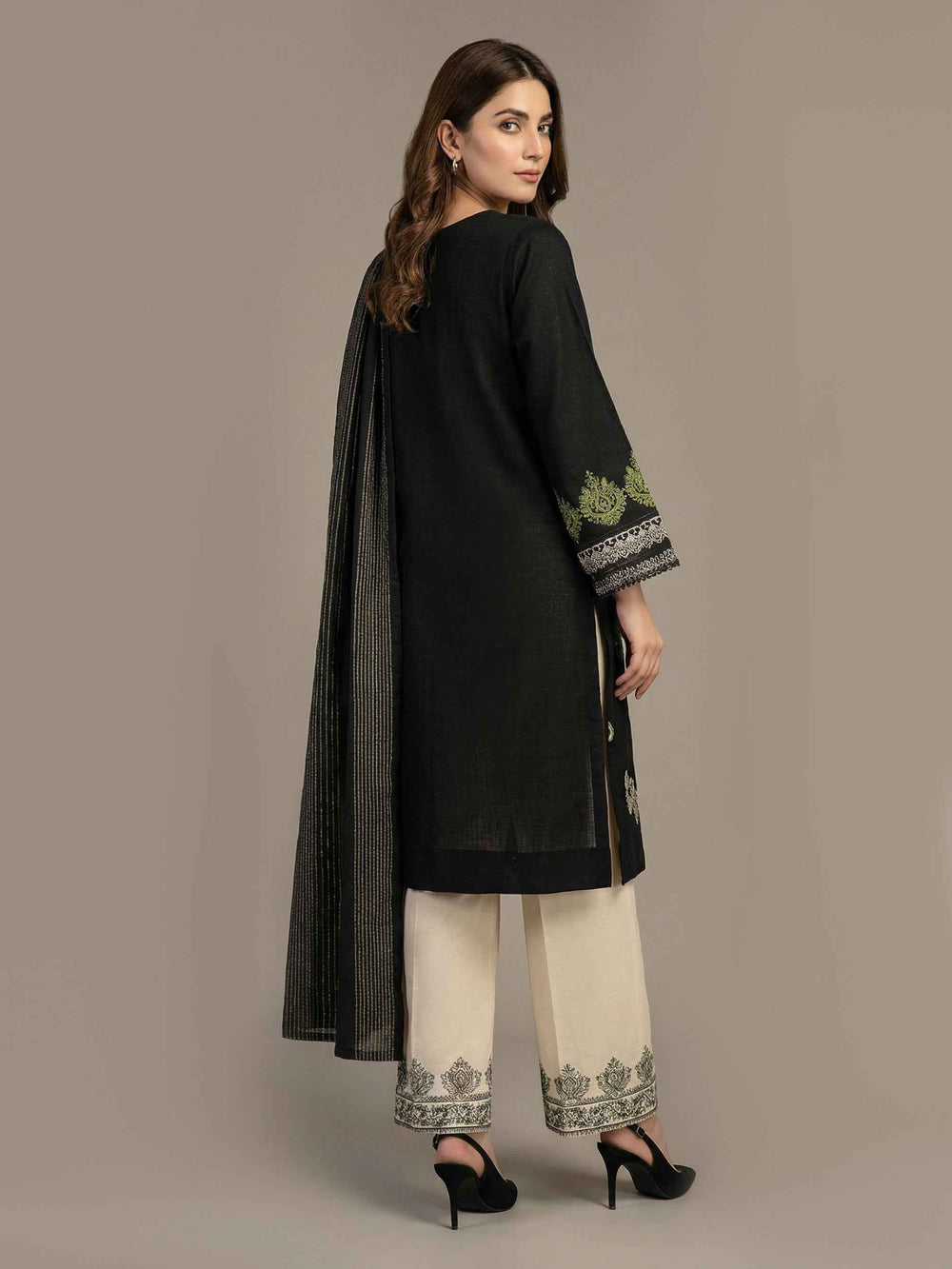 3 Piece Slub Khaddar- Embroidered (Pret)