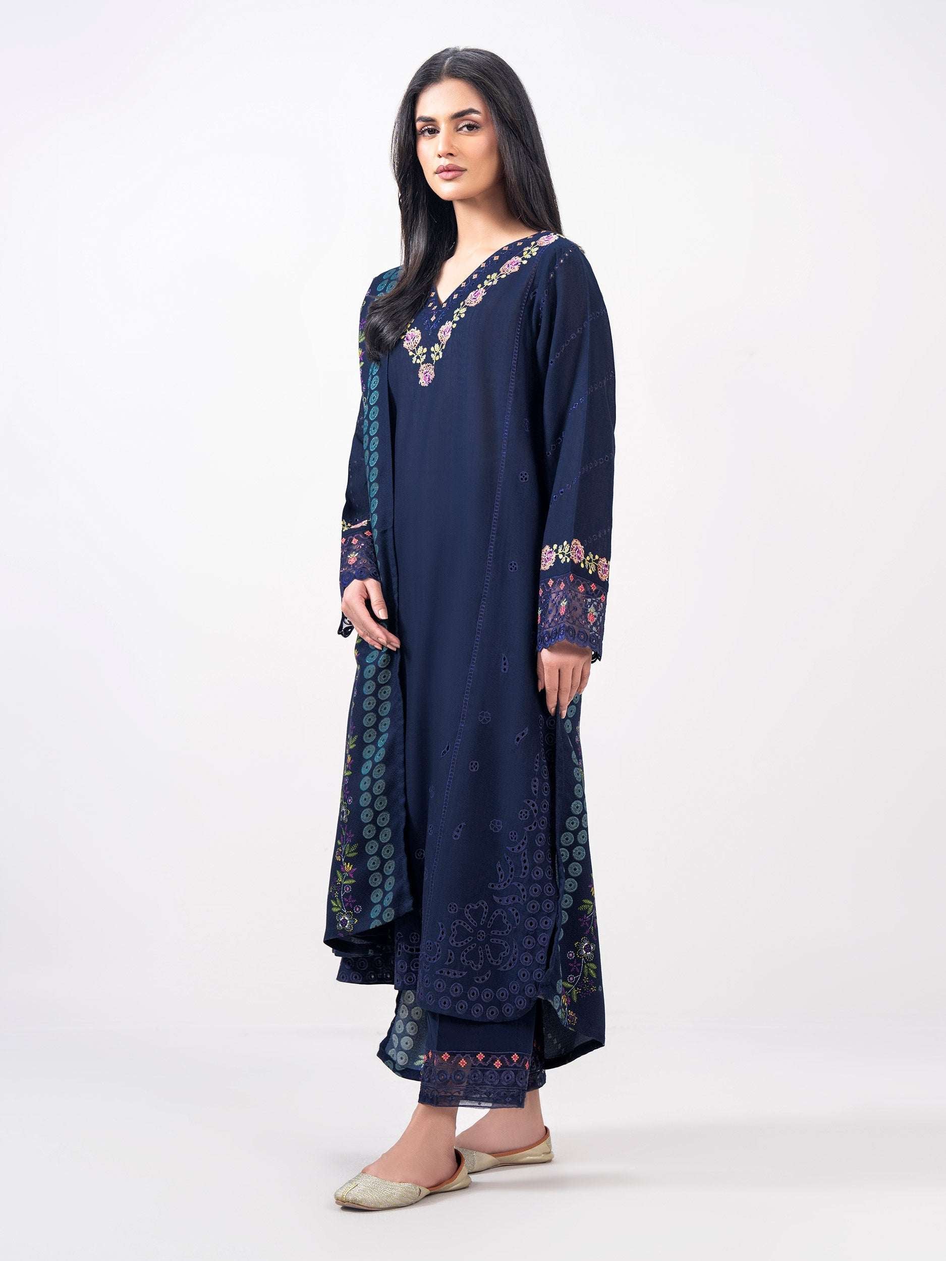 3 Piece Slub Khaddar Suit- Embroidered (Pret)