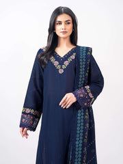 3 Piece Slub Khaddar Suit- Embroidered (Pret)