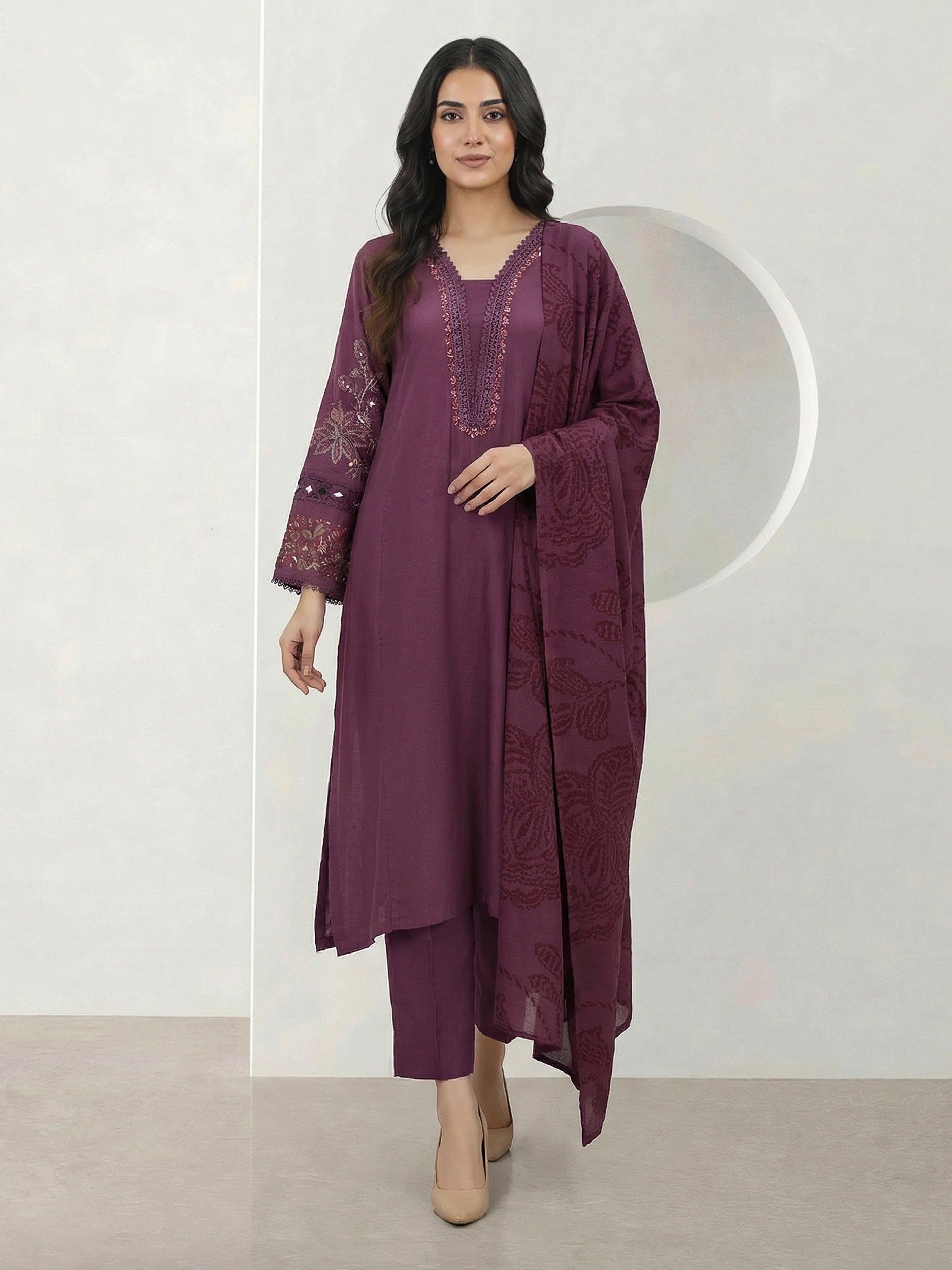 3 Piece Karandi Suit- Embroidered (Pret)