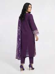 3 Piece Satin Suit- Embroidered (Pret)