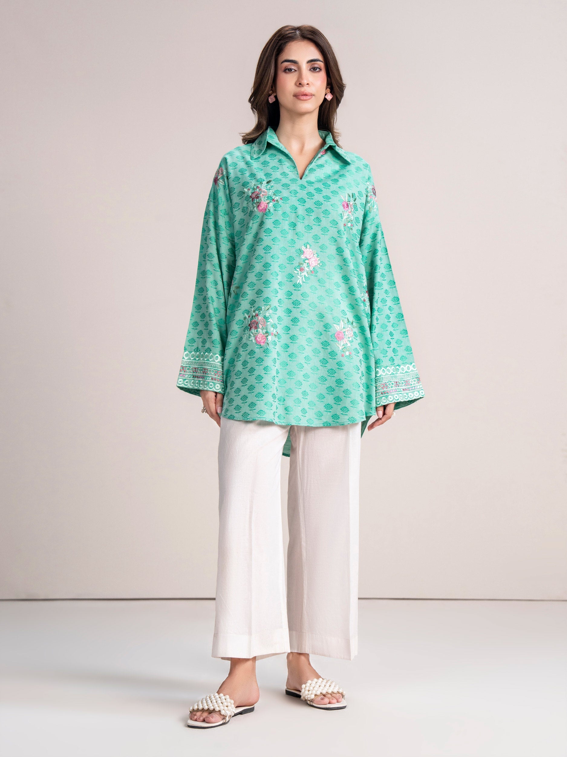 Self Jacquard Kurti-Embroidered (Pret)