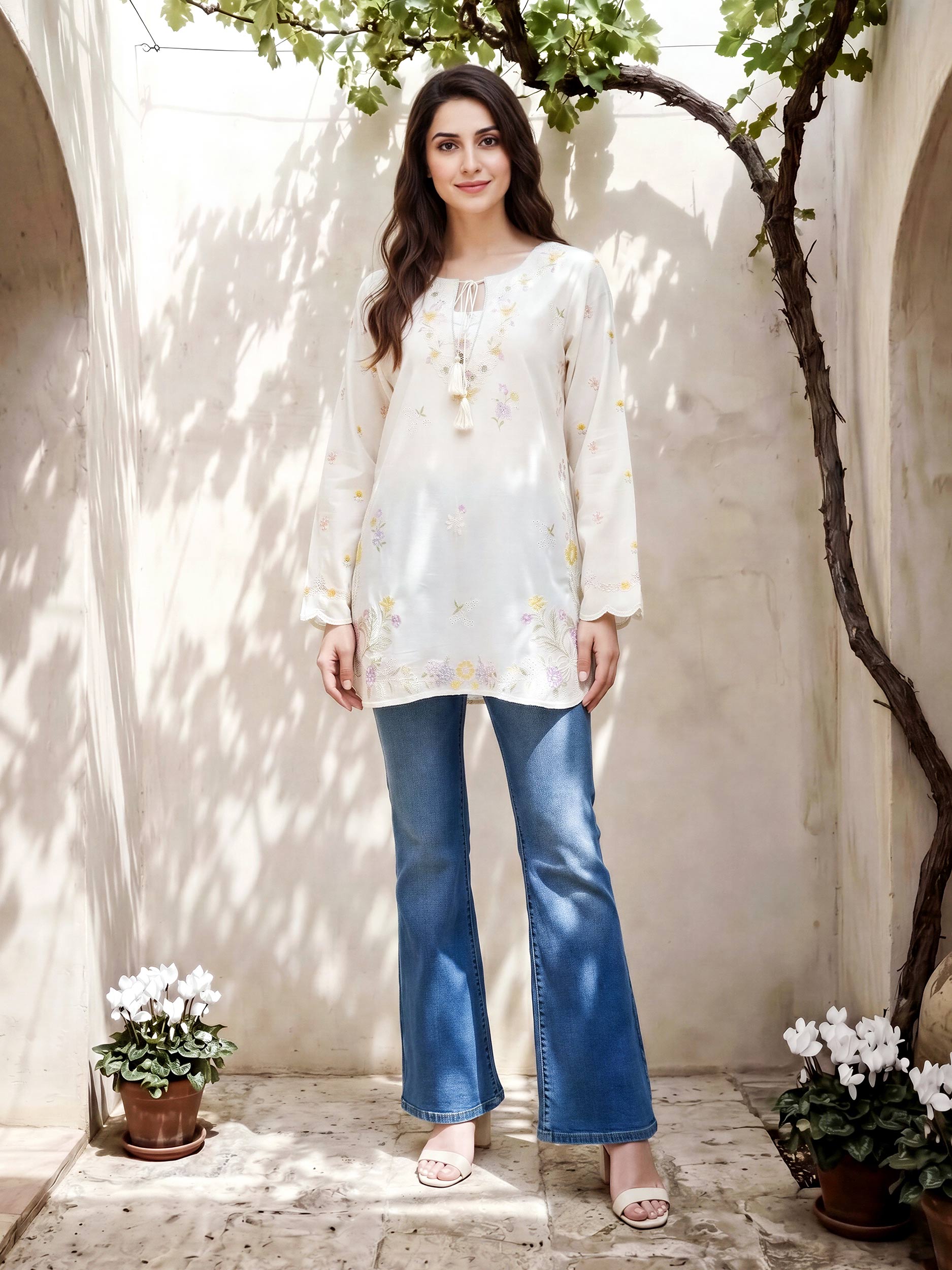 Crepe Kurti- Embroidered (Pret)