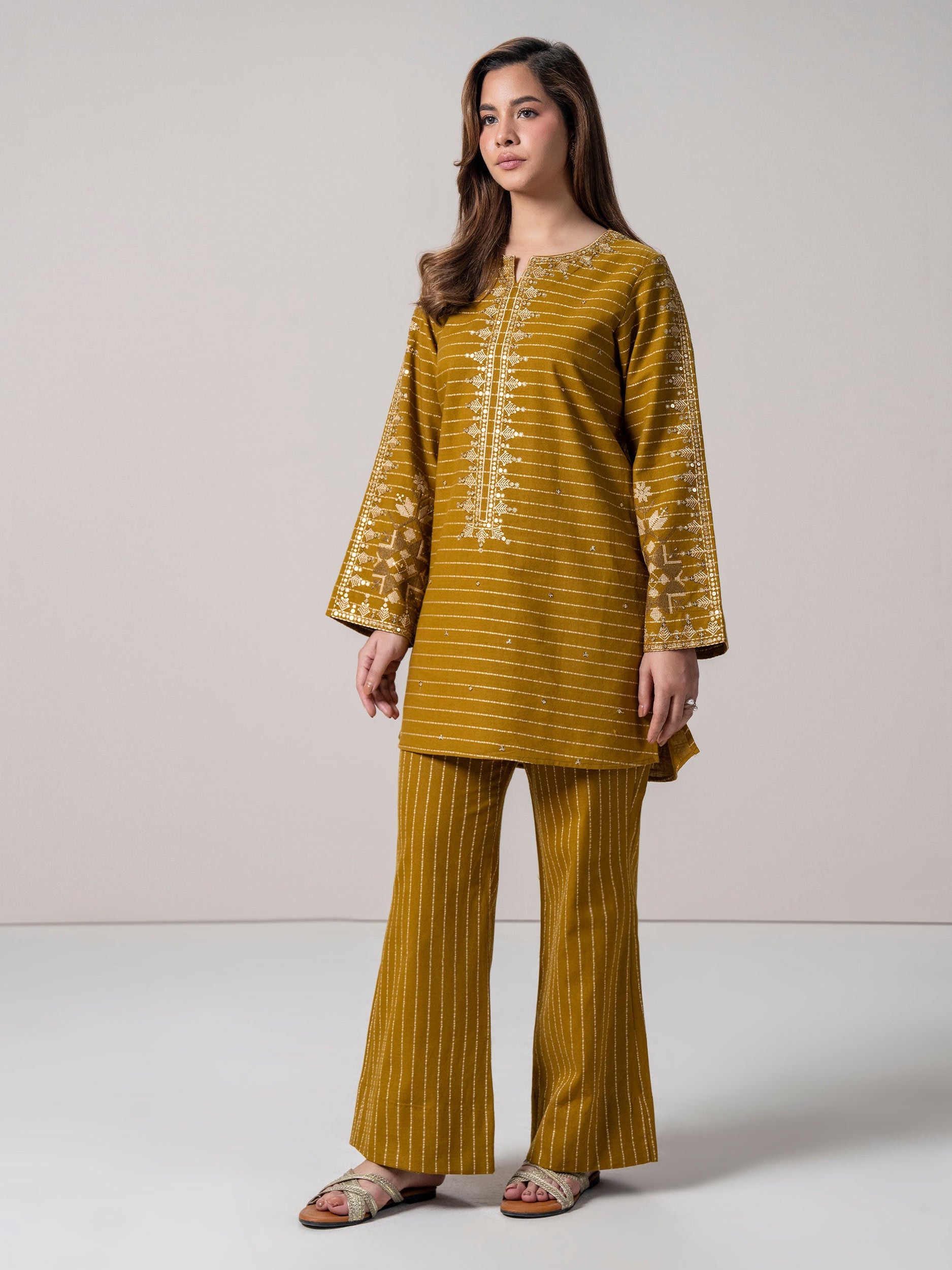 2 Piece Yarn Dyed Suit-  Embroidered (Pret)