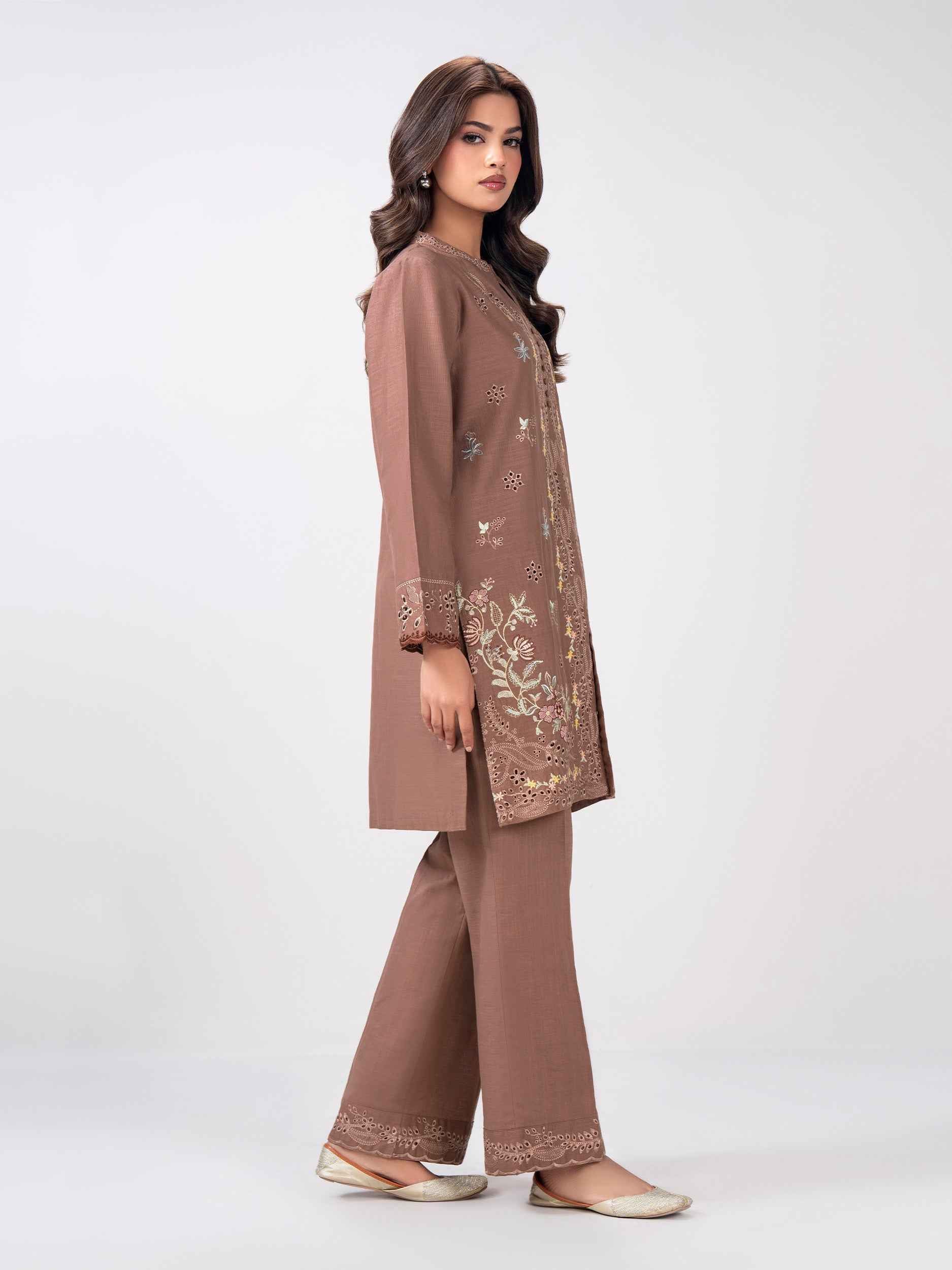2 Piece Slub Khaddar Suit- Embroidered (Pret)