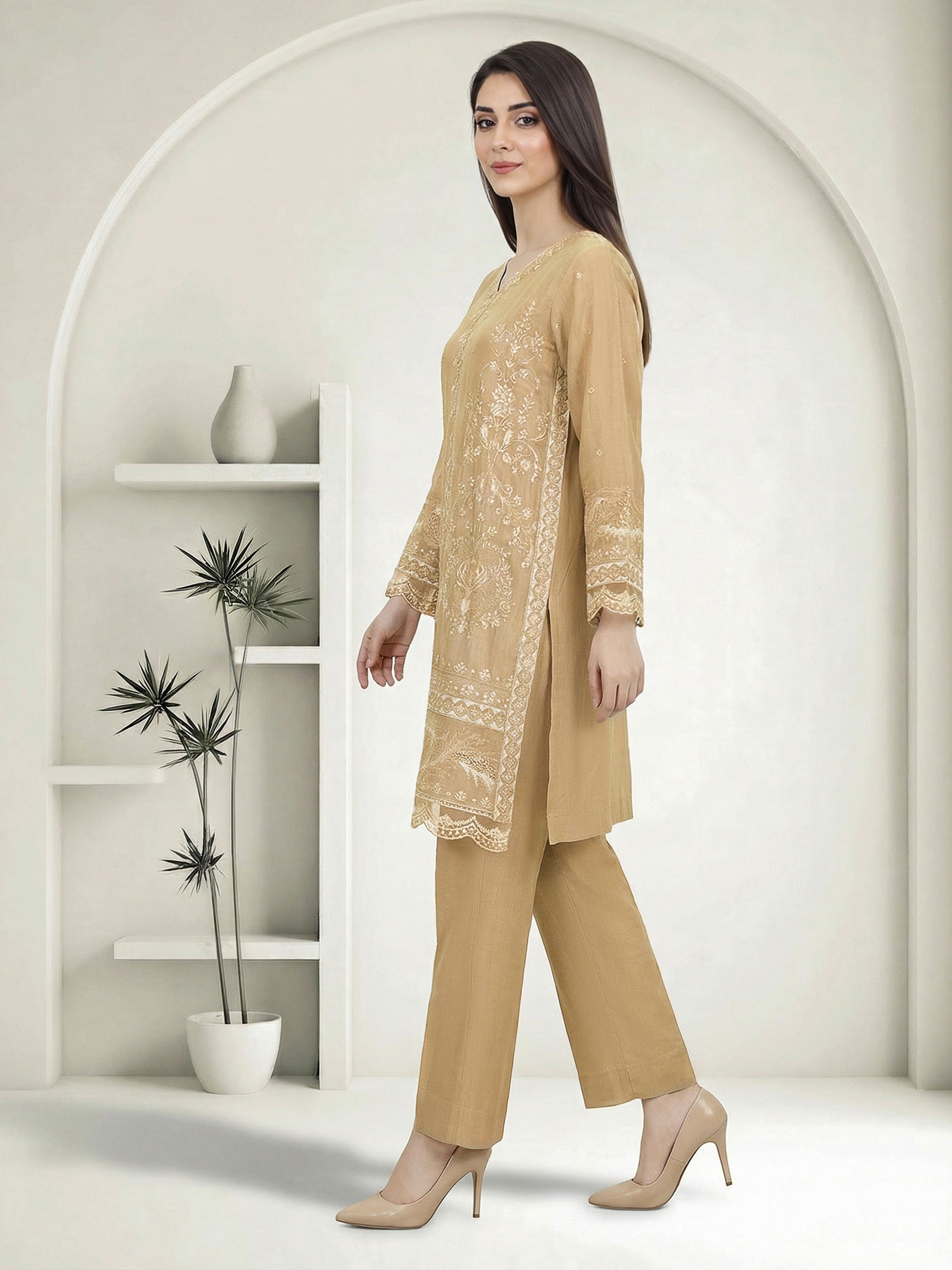 2 Piece Jacquard Yarn Dyed Suit- Embroidered (Pret)