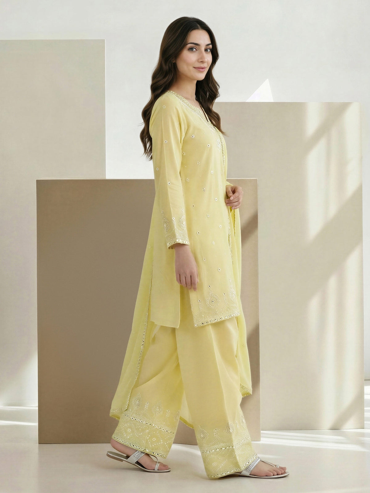 3 Piece Khaddi Silk Suit- Embroidered (Pret)