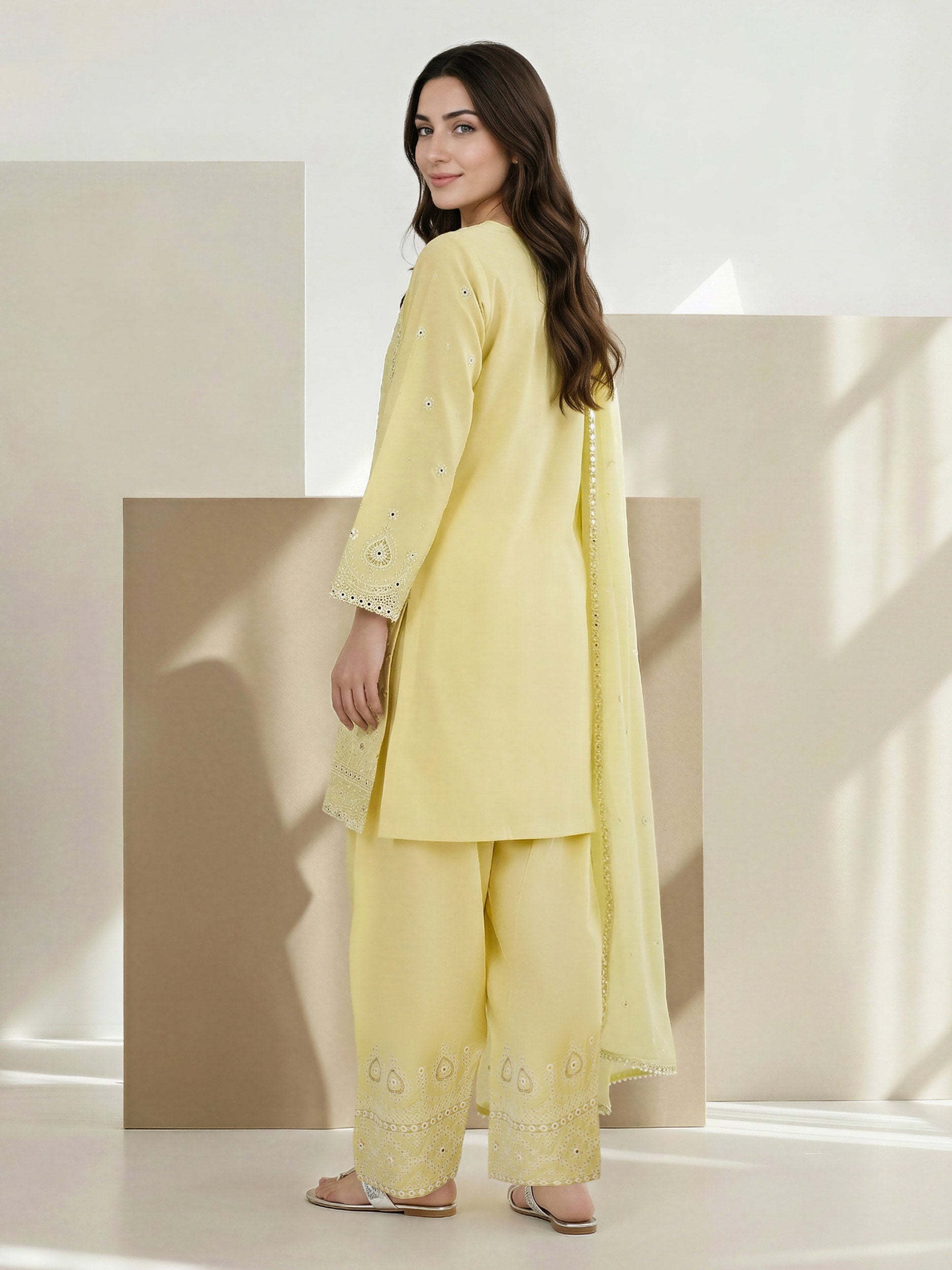 3 Piece Khaddi Silk Suit- Embroidered (Pret)