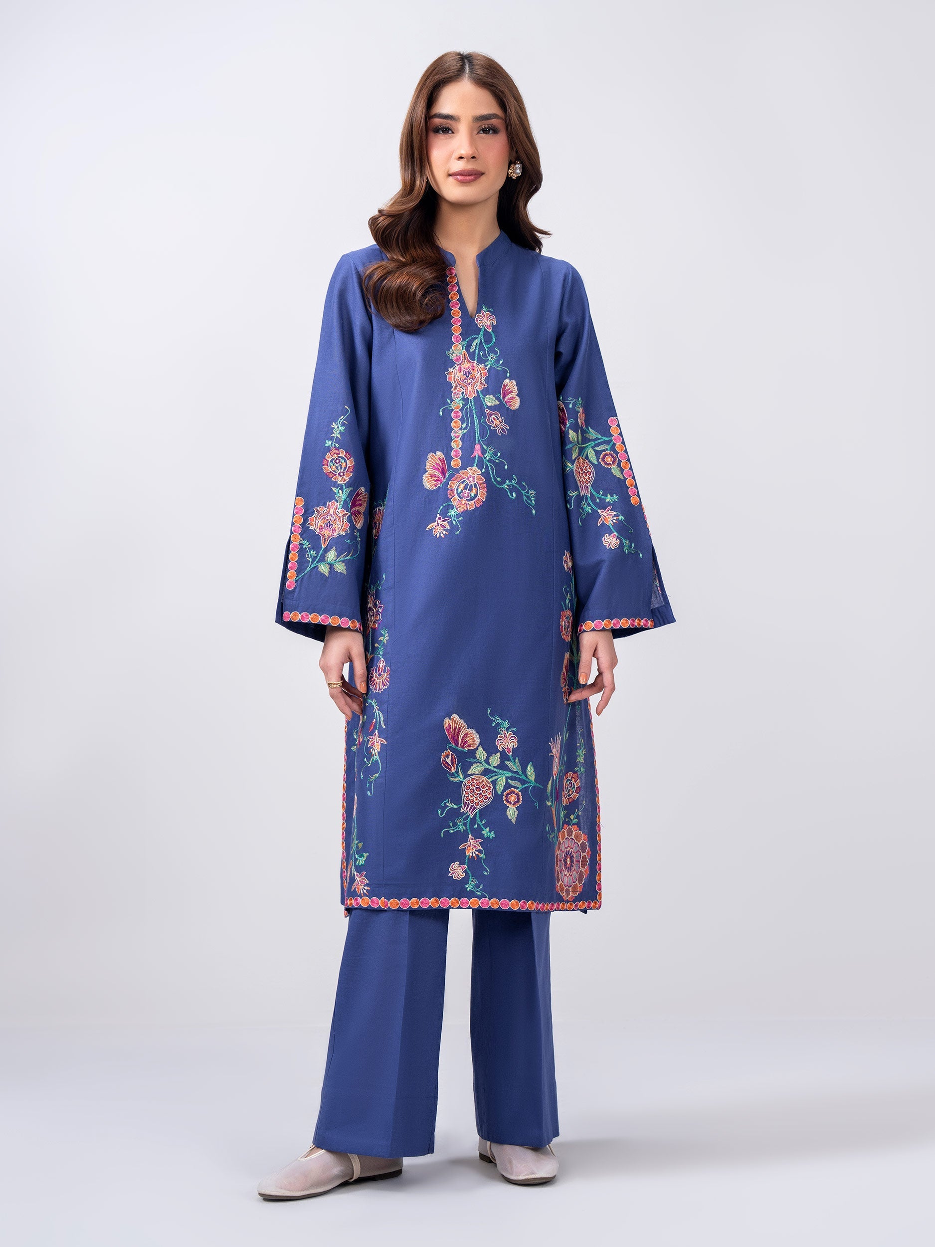 2 Piece Slub Khaddar Suit- Embroidered (Pret)