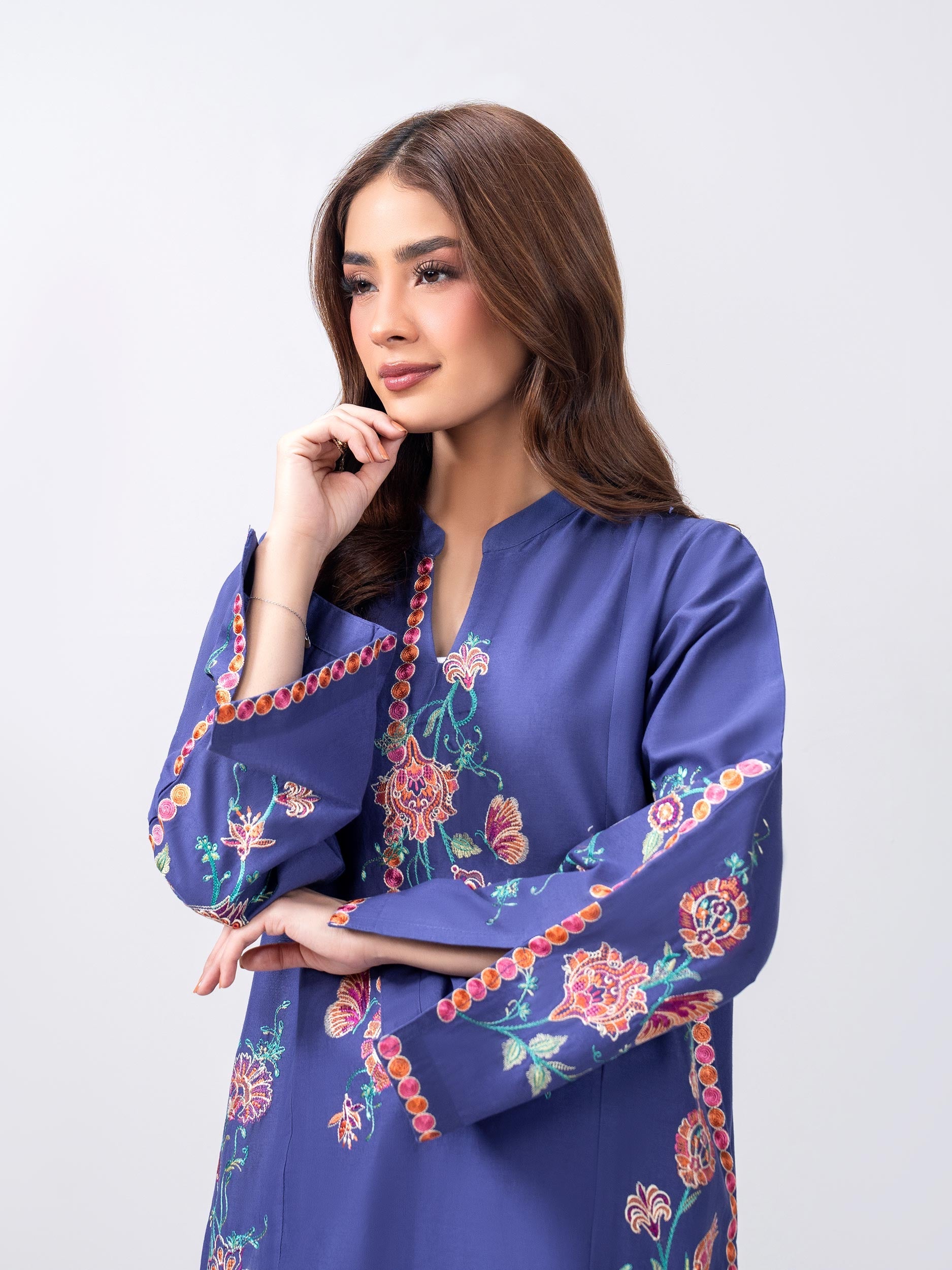 2 Piece Slub Khaddar Suit- Embroidered (Pret)