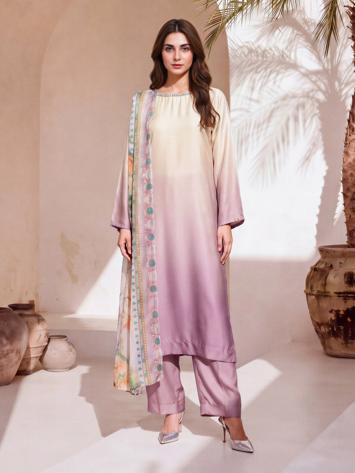 3 Piece Silk Suit- Embellished (Pret)