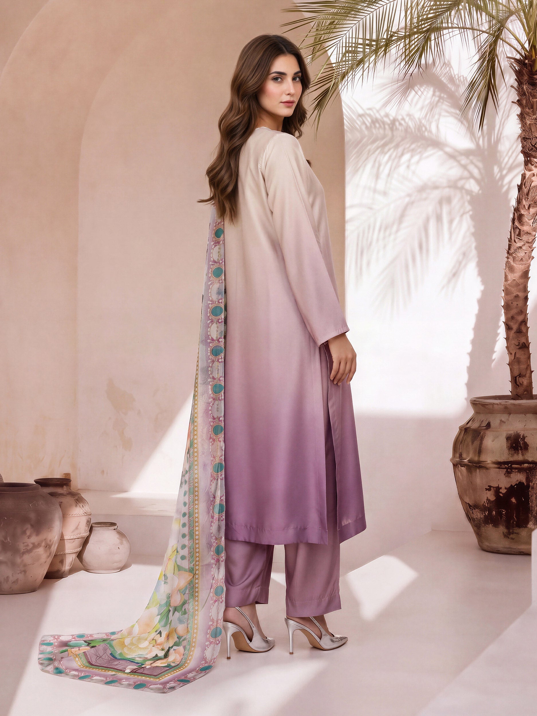 3 Piece Silk Suit- Embellished (Pret)